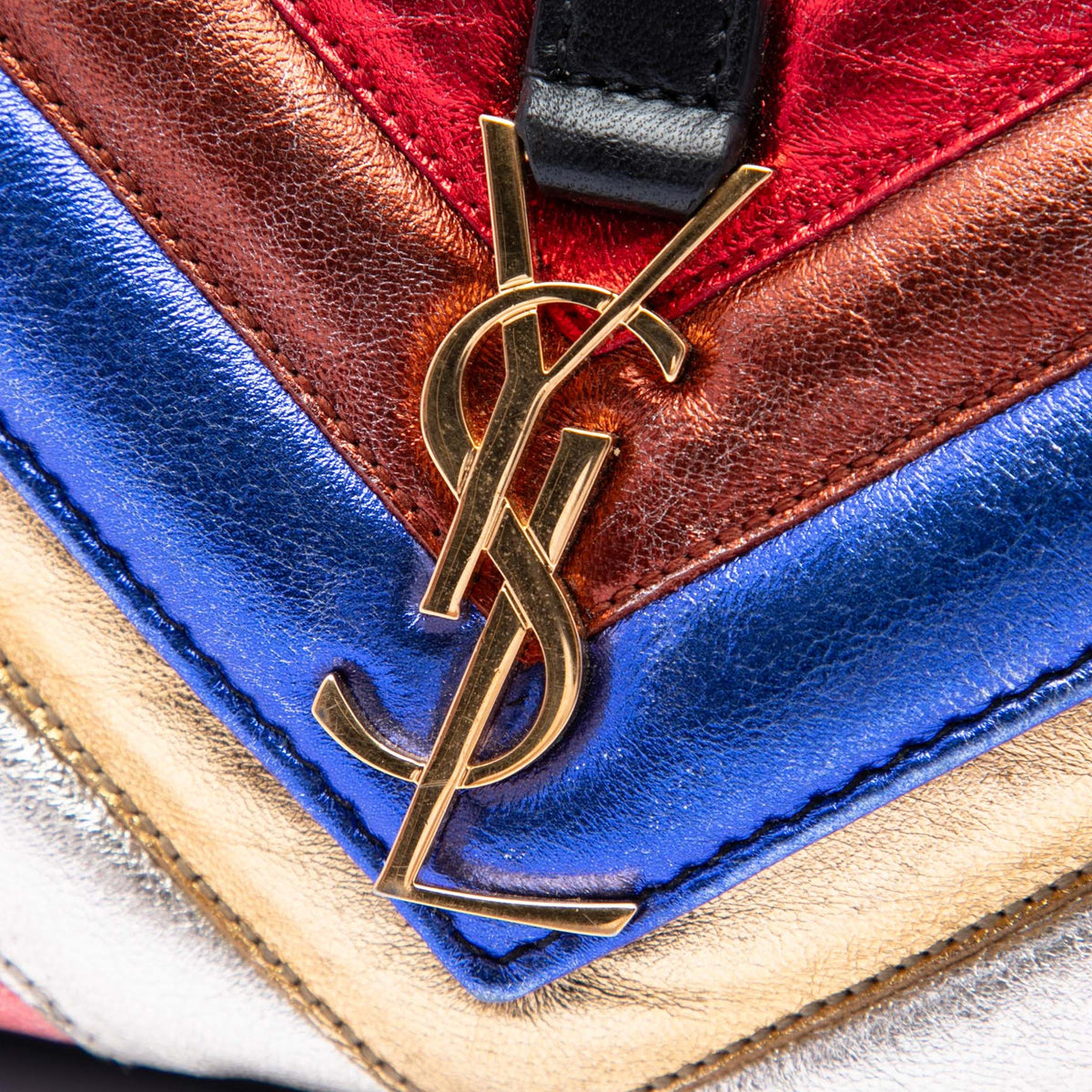 Saint Laurent Mini Chevron Sheepskin Multicolor Monogram College Satchel
