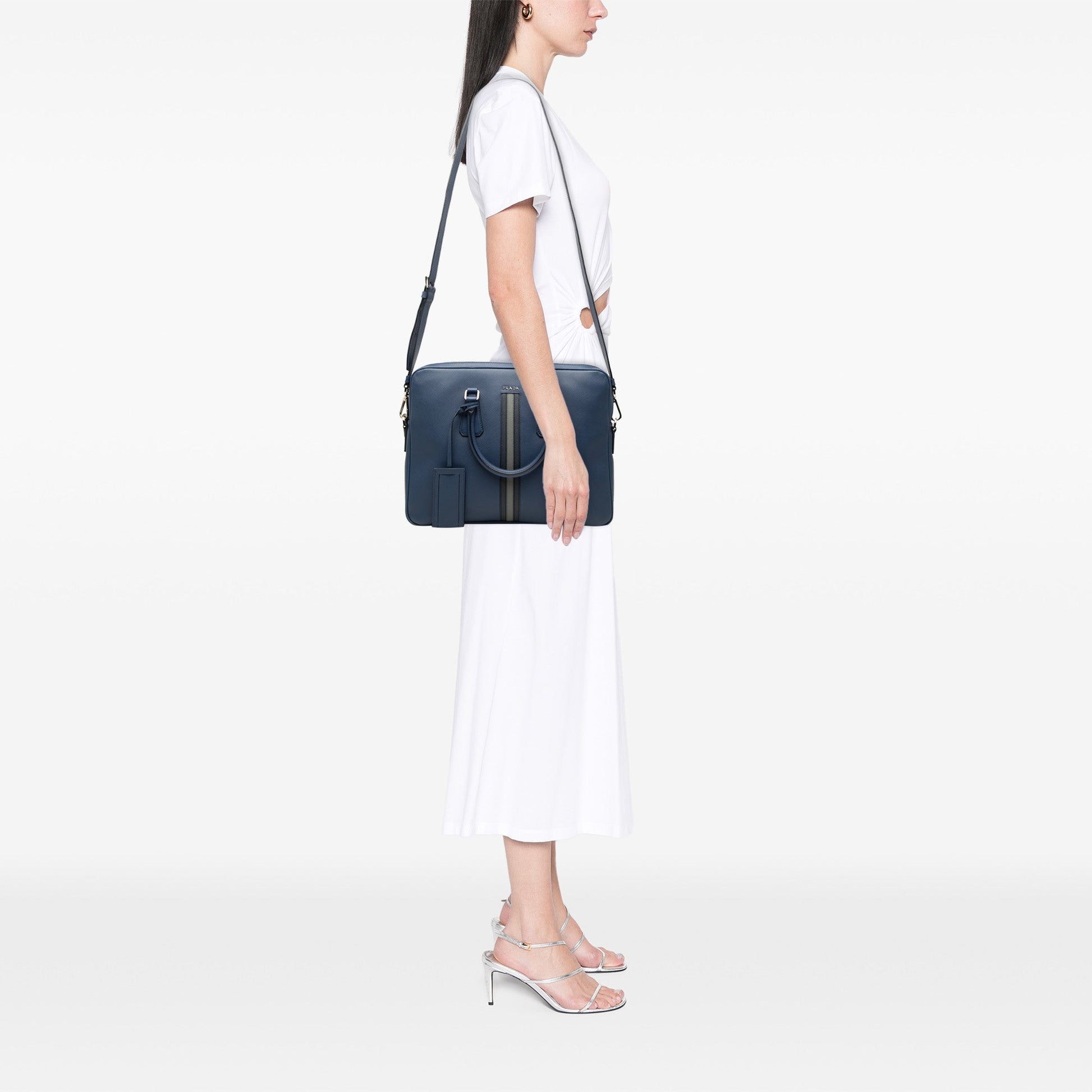 Prada Saffiano Striped Business Bag