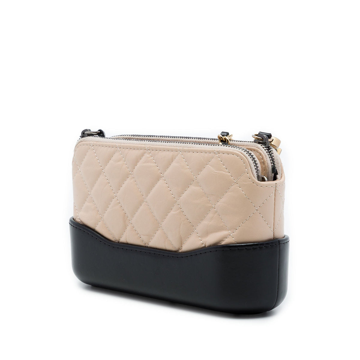Chanel Bicolor Aged Calfskin Gabrielle Double Zip Clutch with Chain — Beige