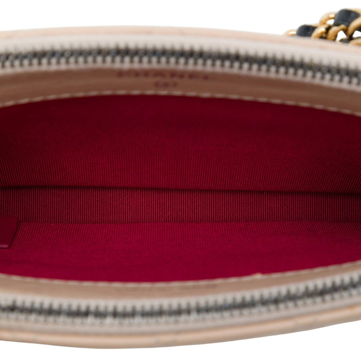 Chanel Bicolor Aged Calfskin Gabrielle Double Zip Clutch with Chain — Beige