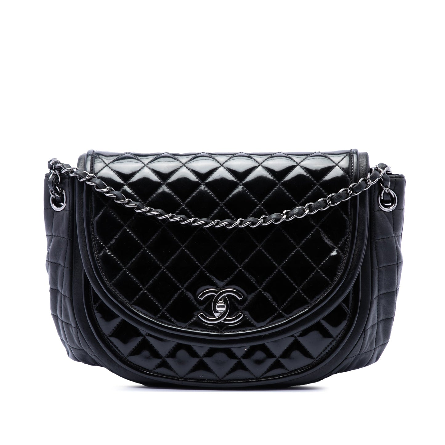 Chanel Quilted Patent and Lambskin Twist Crescent Flap