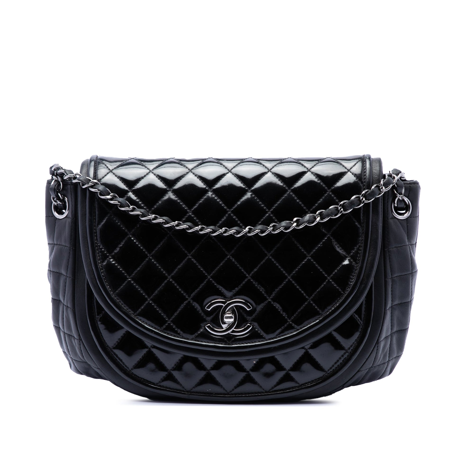 Chanel Quilted Patent and Lambskin Twist Crescent Flap