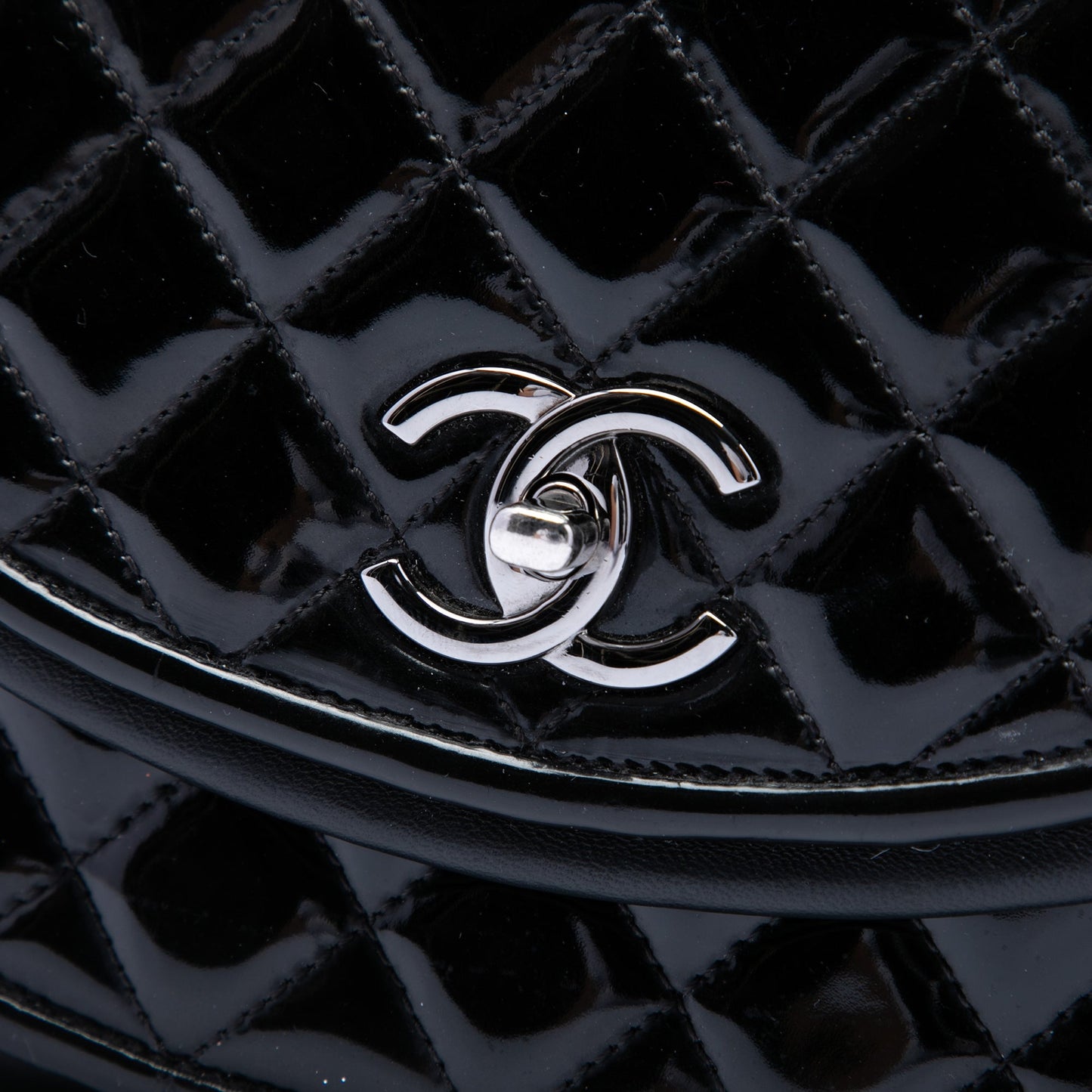 Chanel Quilted Patent and Lambskin Twist Crescent Flap