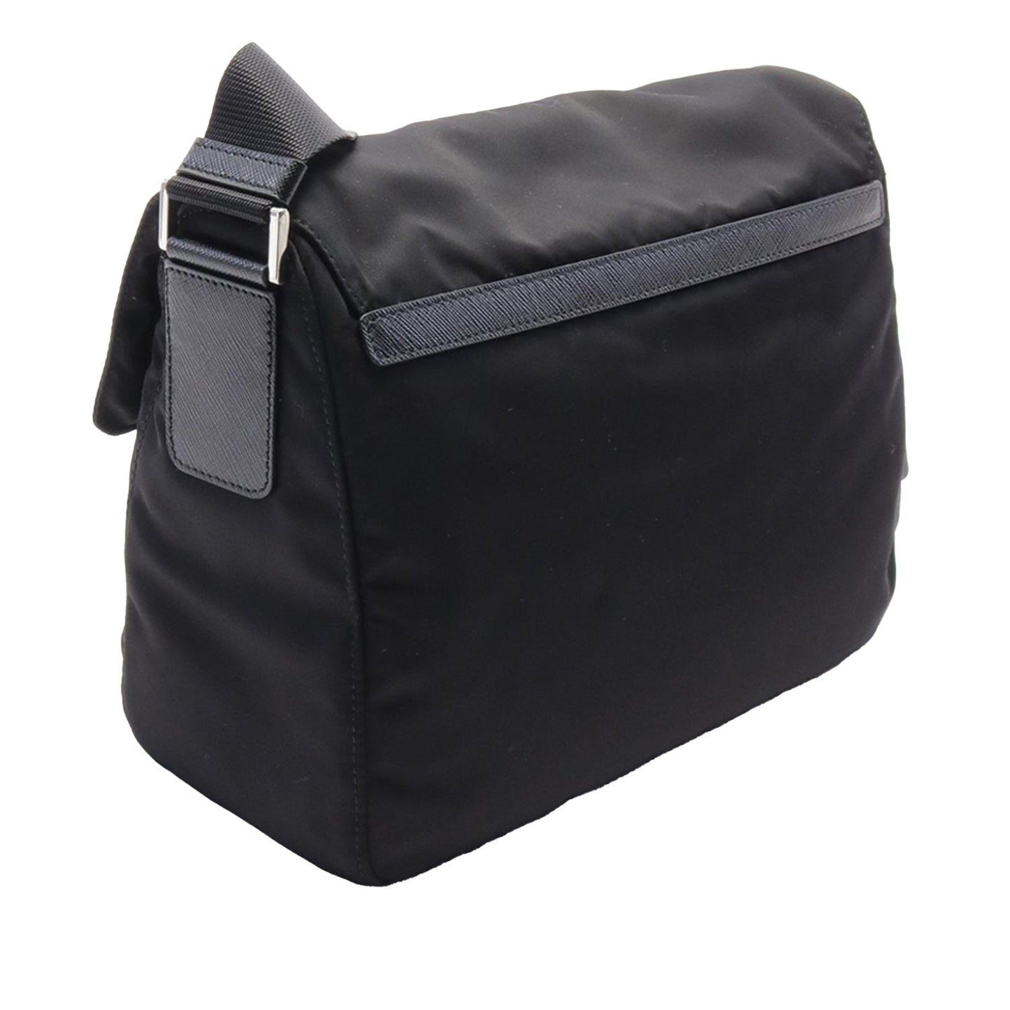 Prada Saffiano Trimmed Tessuto Zip Double Buckle Messenger Bag