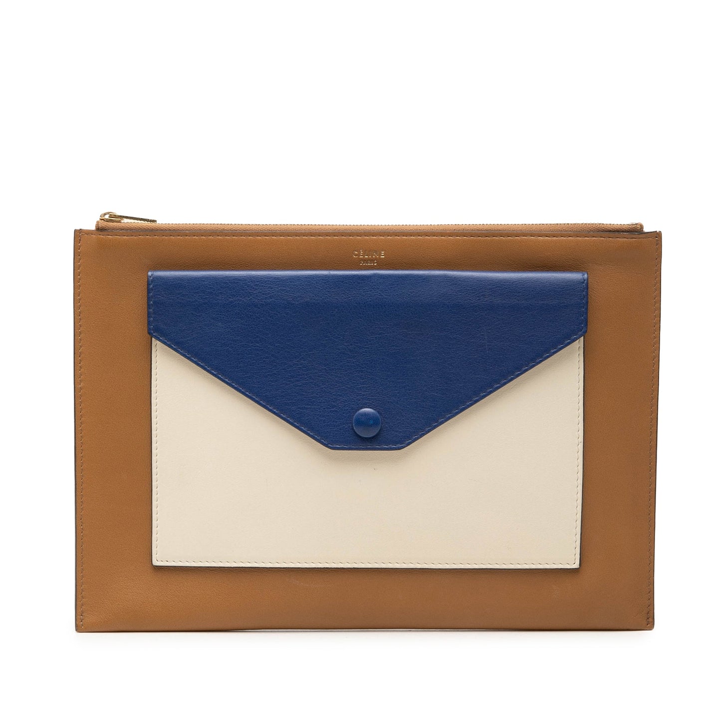 Celine Tricolor Leather Pocket Envelope Zip Clutch