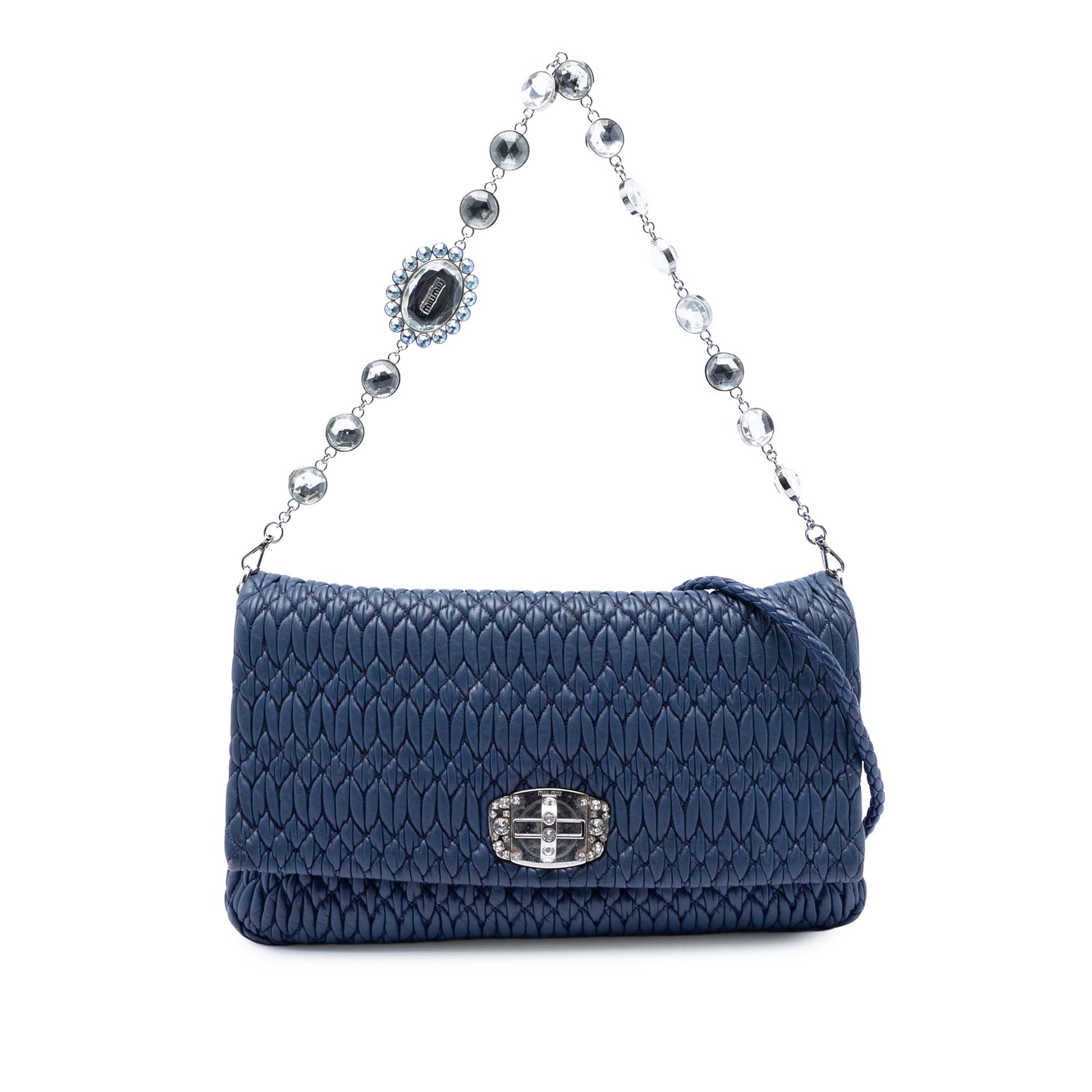 Miu Miu Matelasse Nappa Crystal Chain Satchel