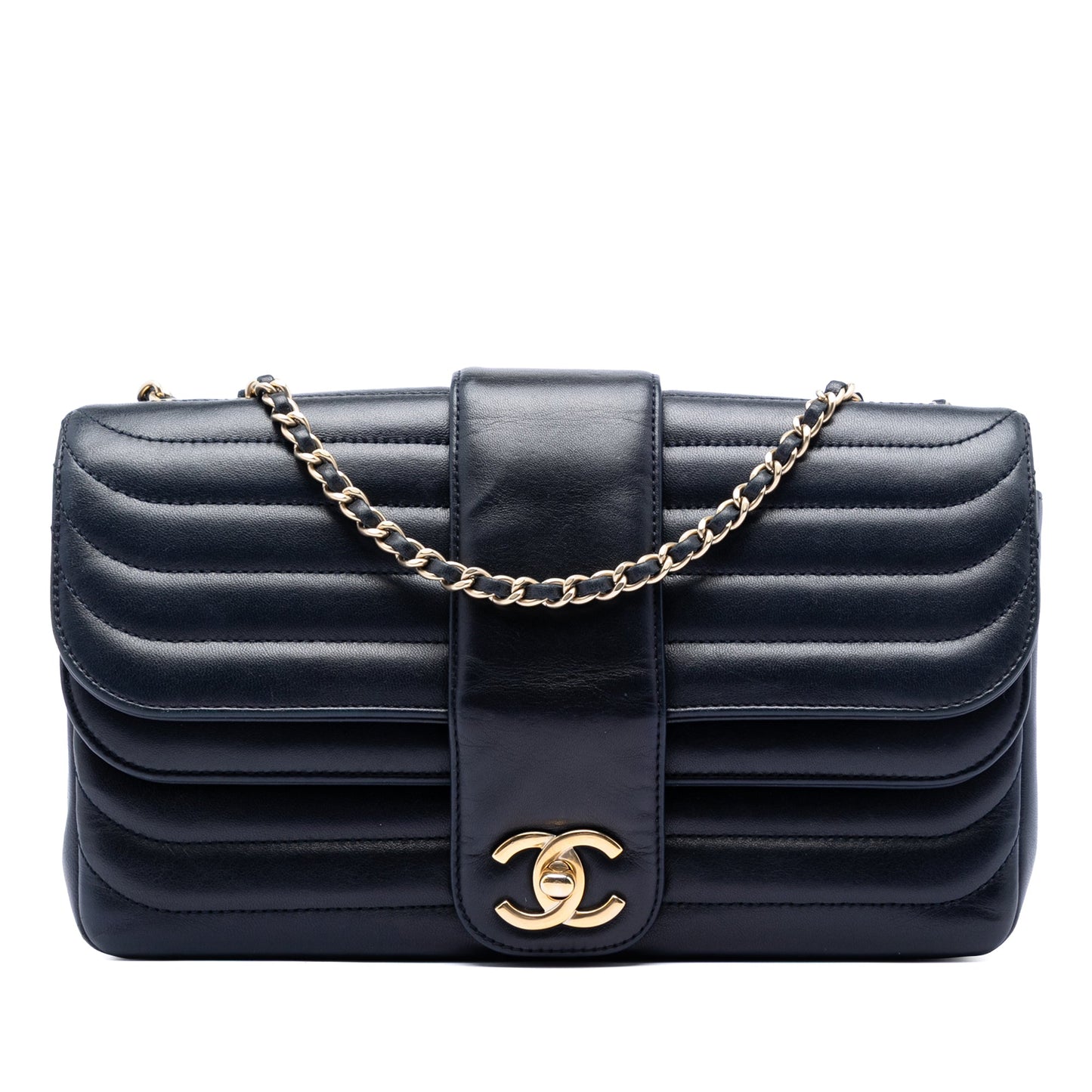 Chanel CC Horizontal Quilted Lambskin Double Flap