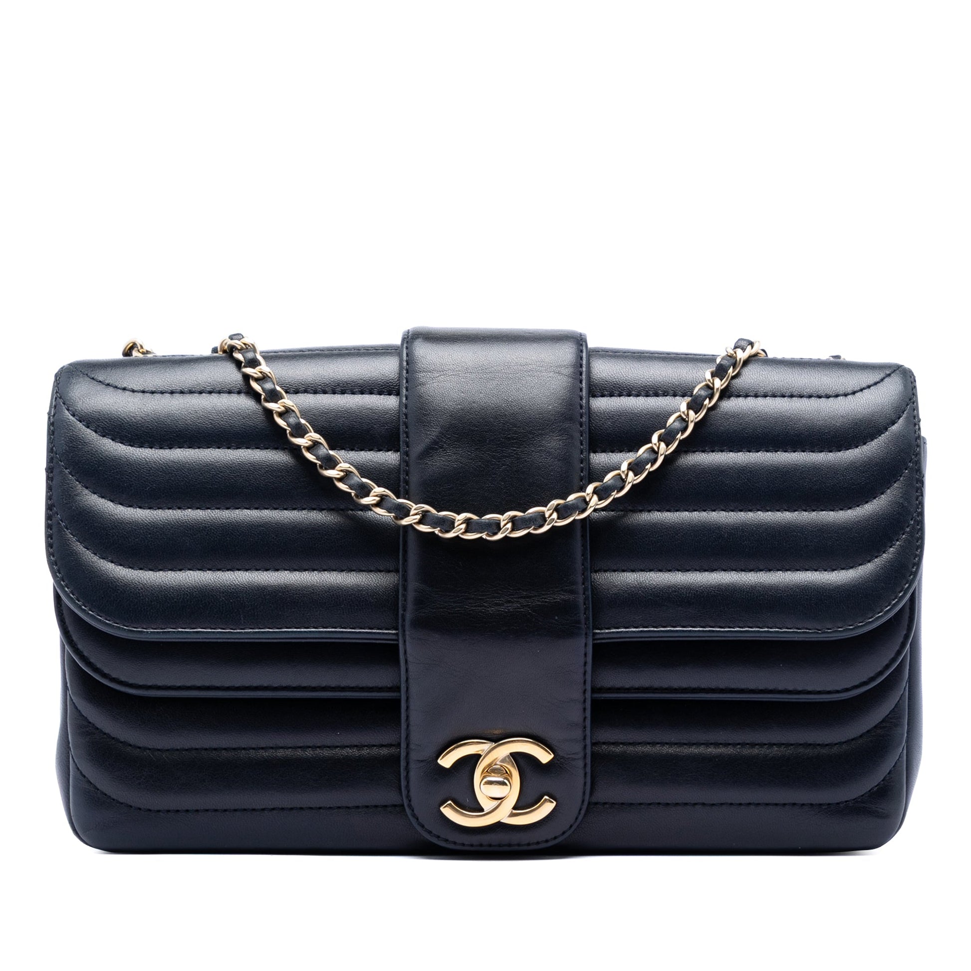 Chanel CC Horizontal Quilted Lambskin Double Flap