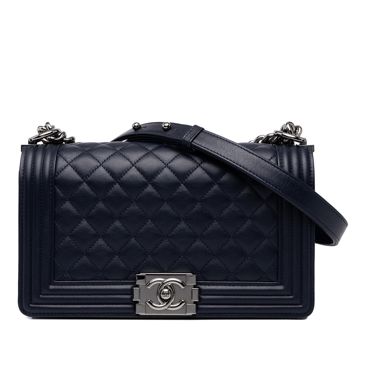 Chanel Old Medium Quilted Lambskin Boy Flap — Blue