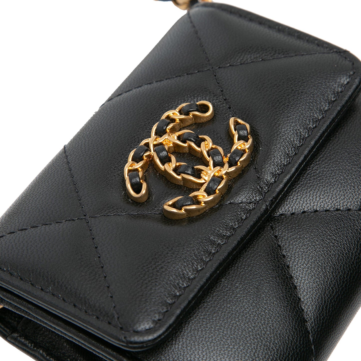 Chanel Quilted Lambskin 19 Flap Coin Purse With Chain