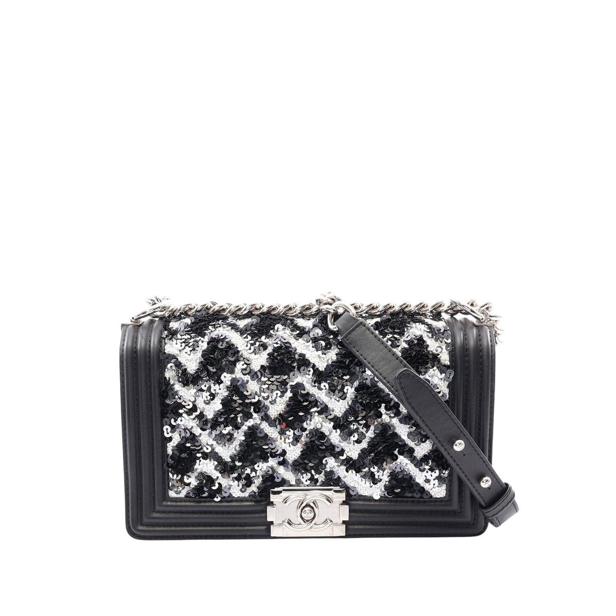 Chanel Old Medium Sequined Lambskin Boy Flap — Black