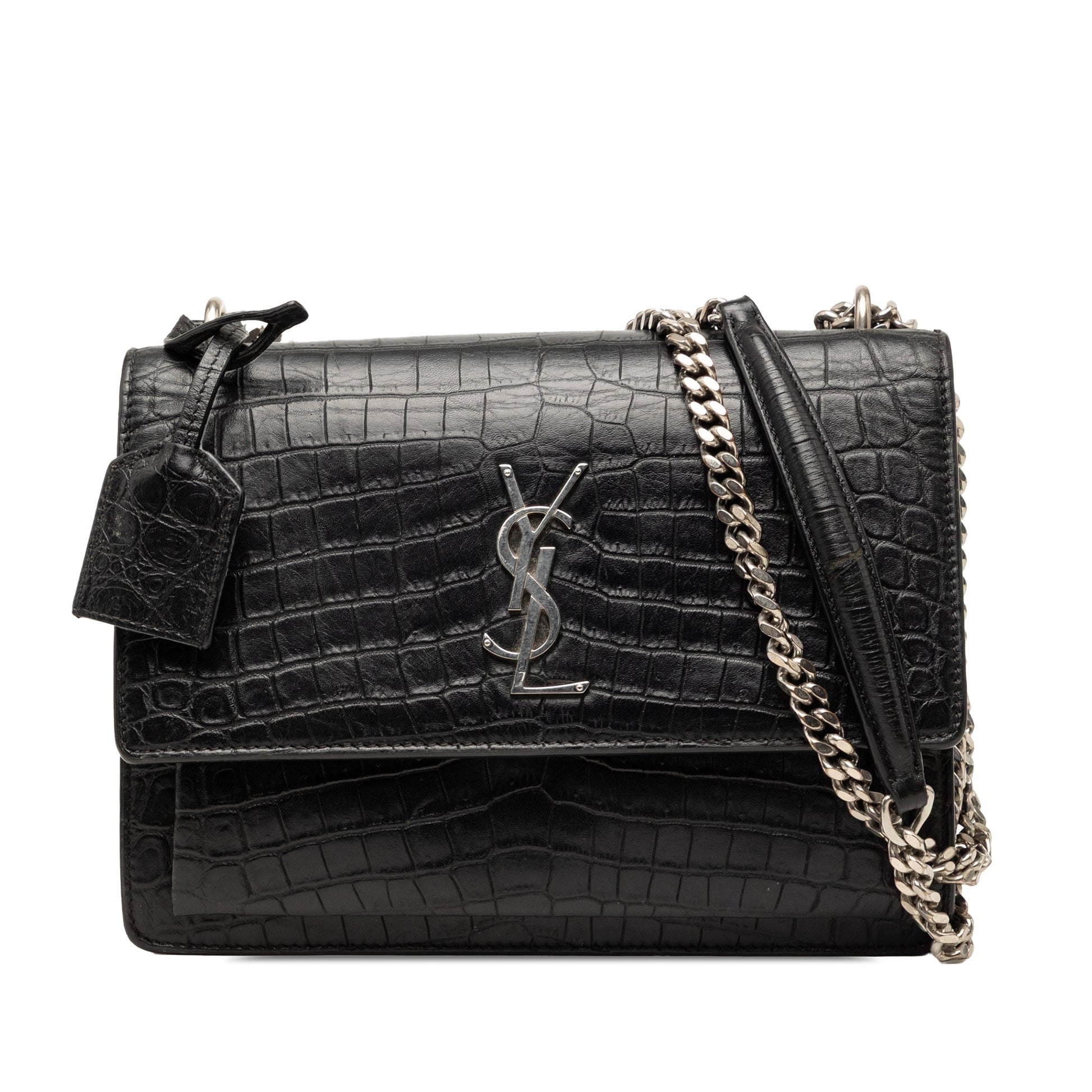 Saint Laurent Medium Croc Embossed Leather Monogram Sunset Crossbody