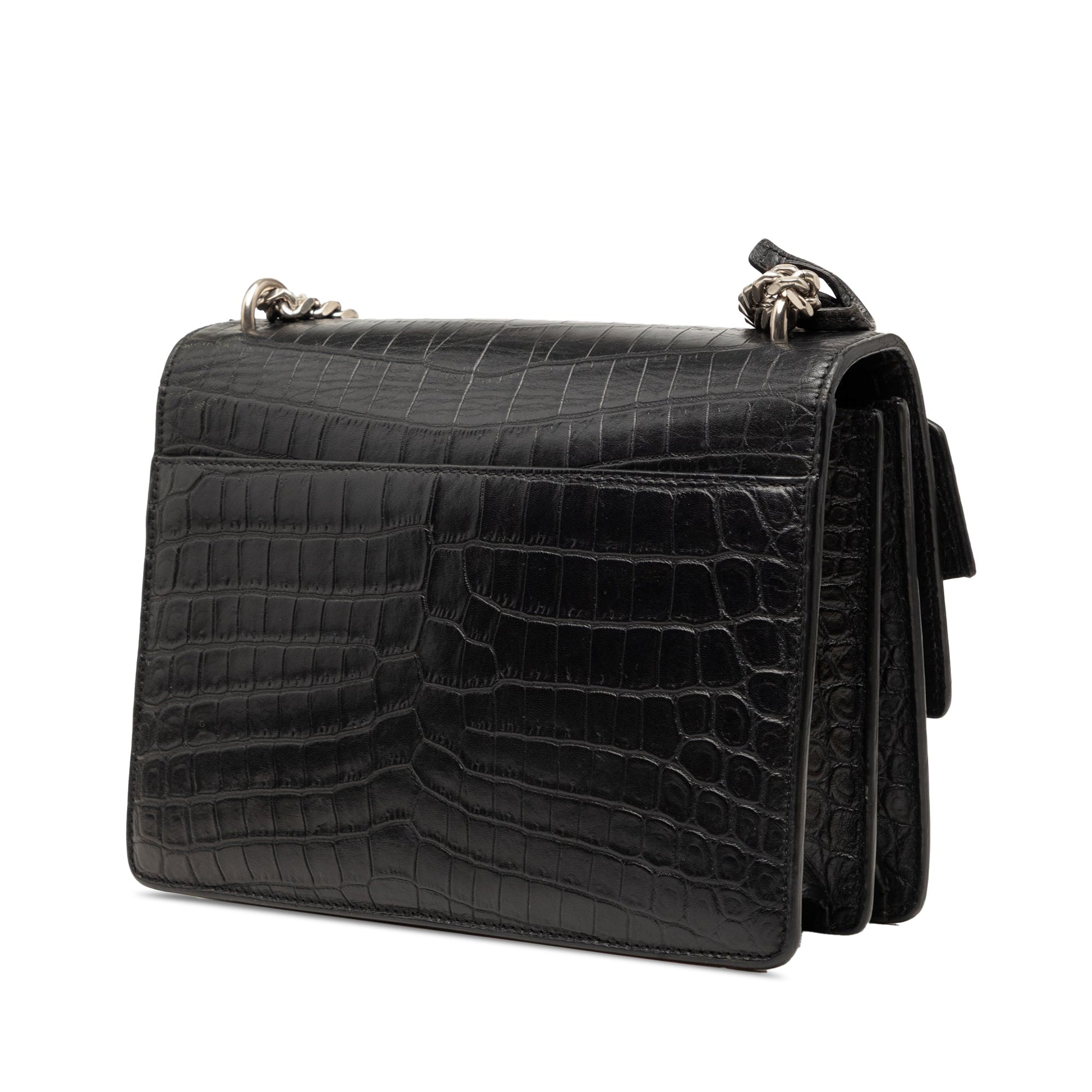 Saint Laurent Medium Croc Embossed Leather Monogram Sunset Crossbody