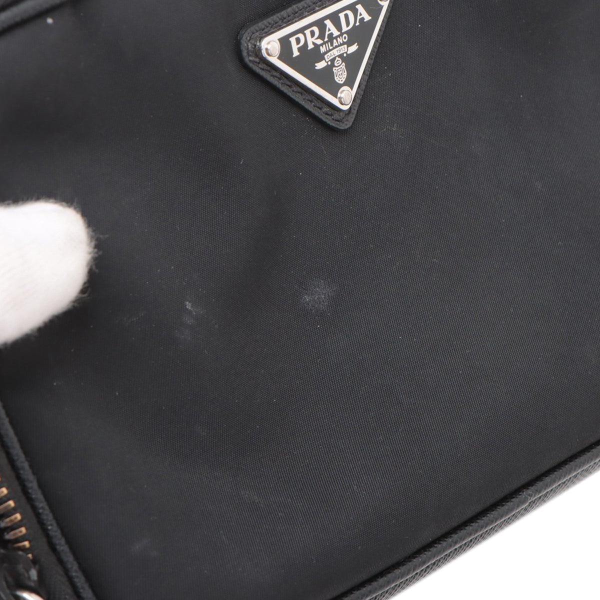 Prada Medium Saffiano Trimmed Re Nylon Brique Satchel — Black