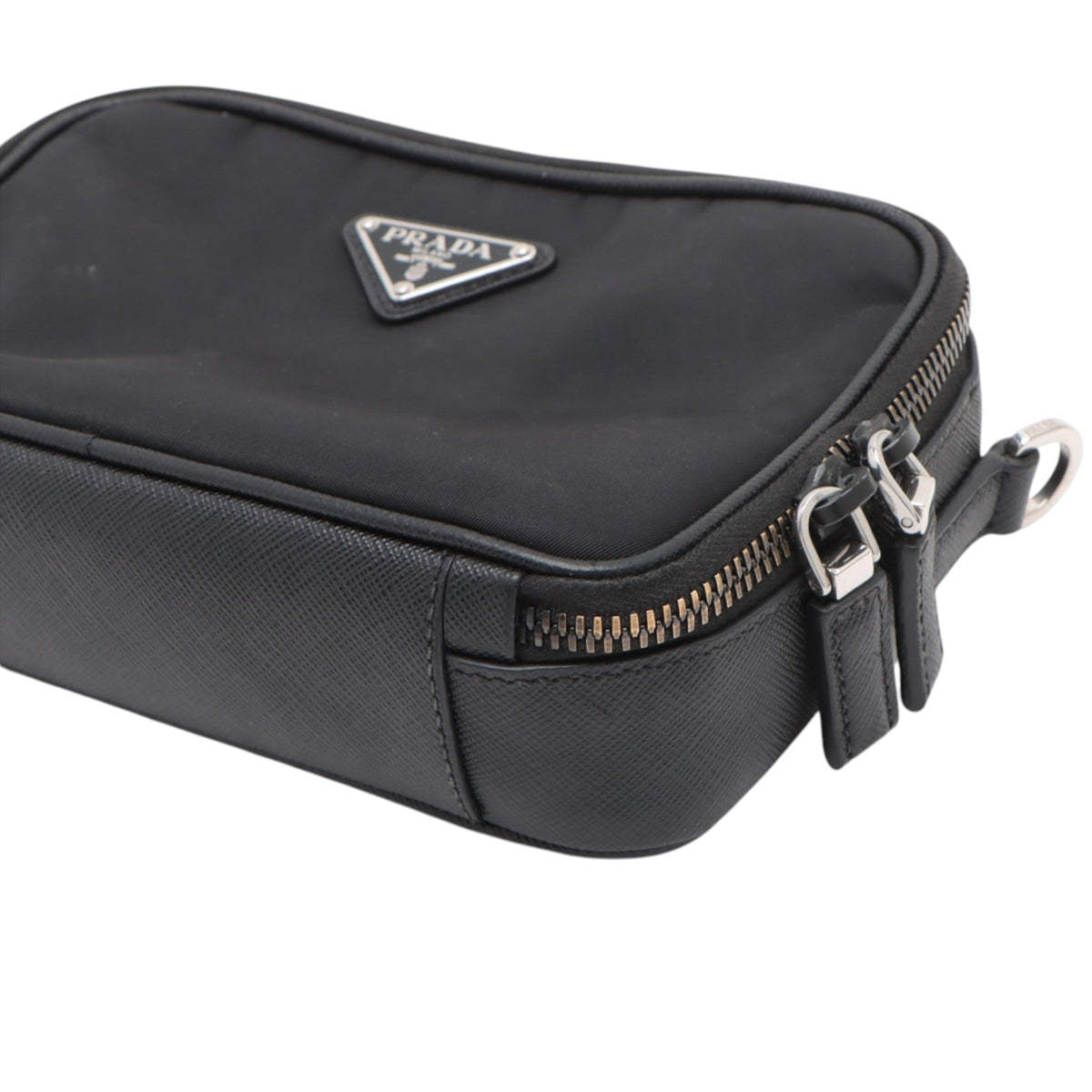 Prada Medium Saffiano Trimmed Re Nylon Brique Satchel — Black