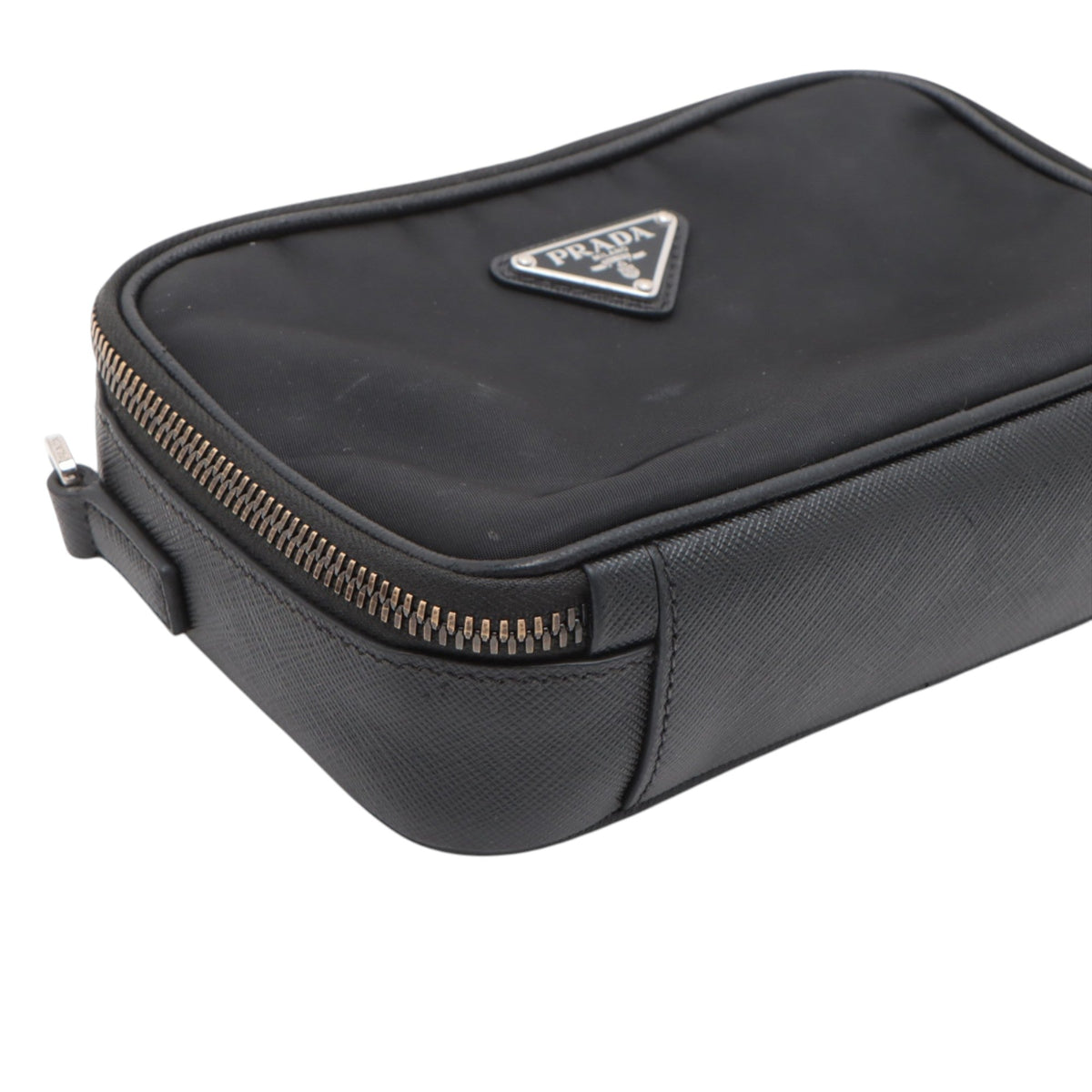 Prada Medium Saffiano Trimmed Re Nylon Brique Satchel — Black
