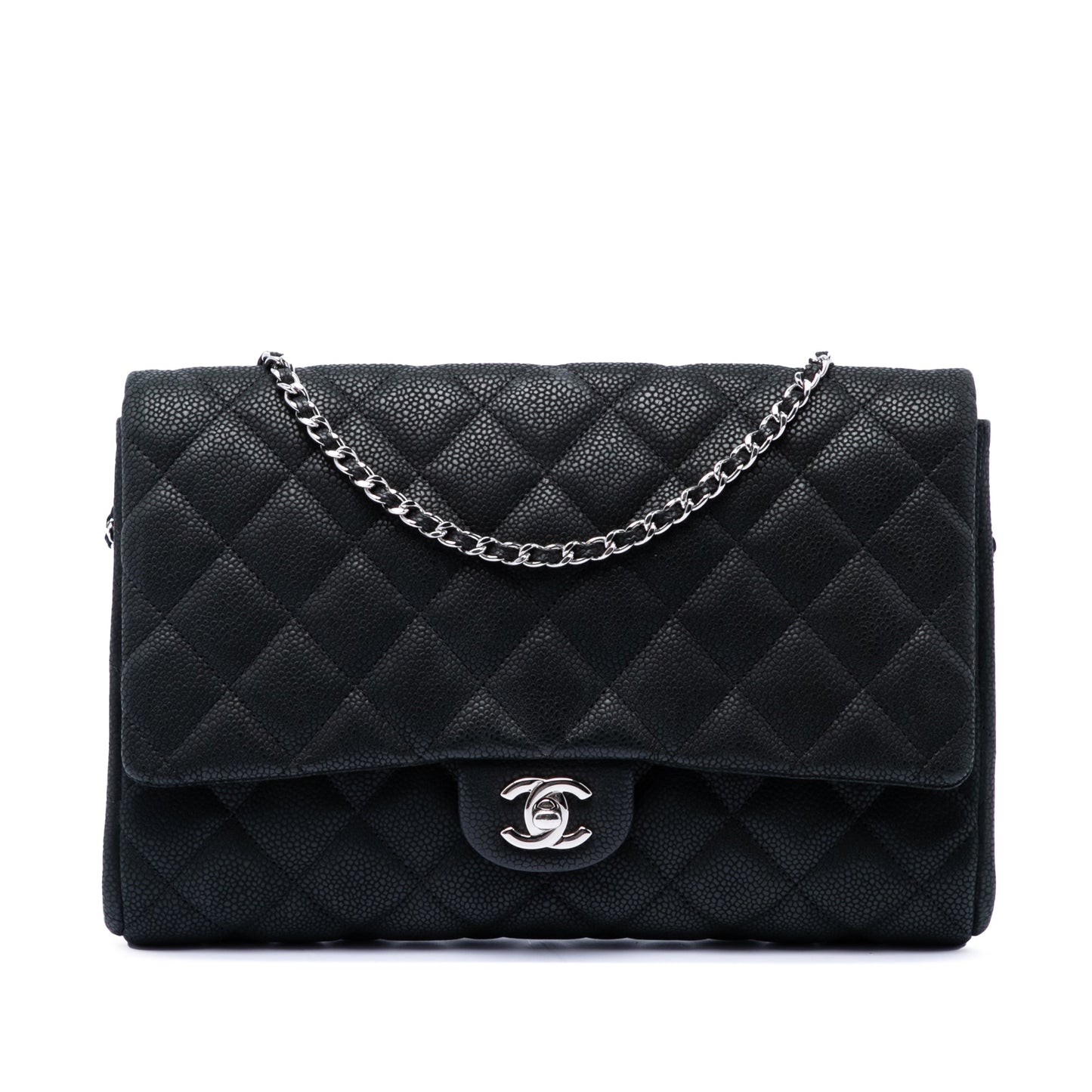 Chanel CC Quilted Caviar Flap Clutch with Chain