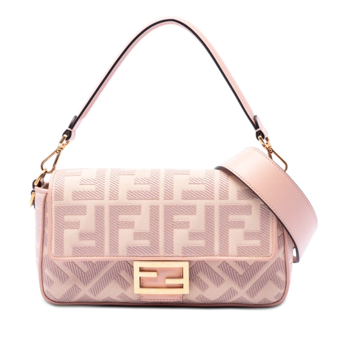 Fendi Zucca Embroidered Canvas Baguette Satchel