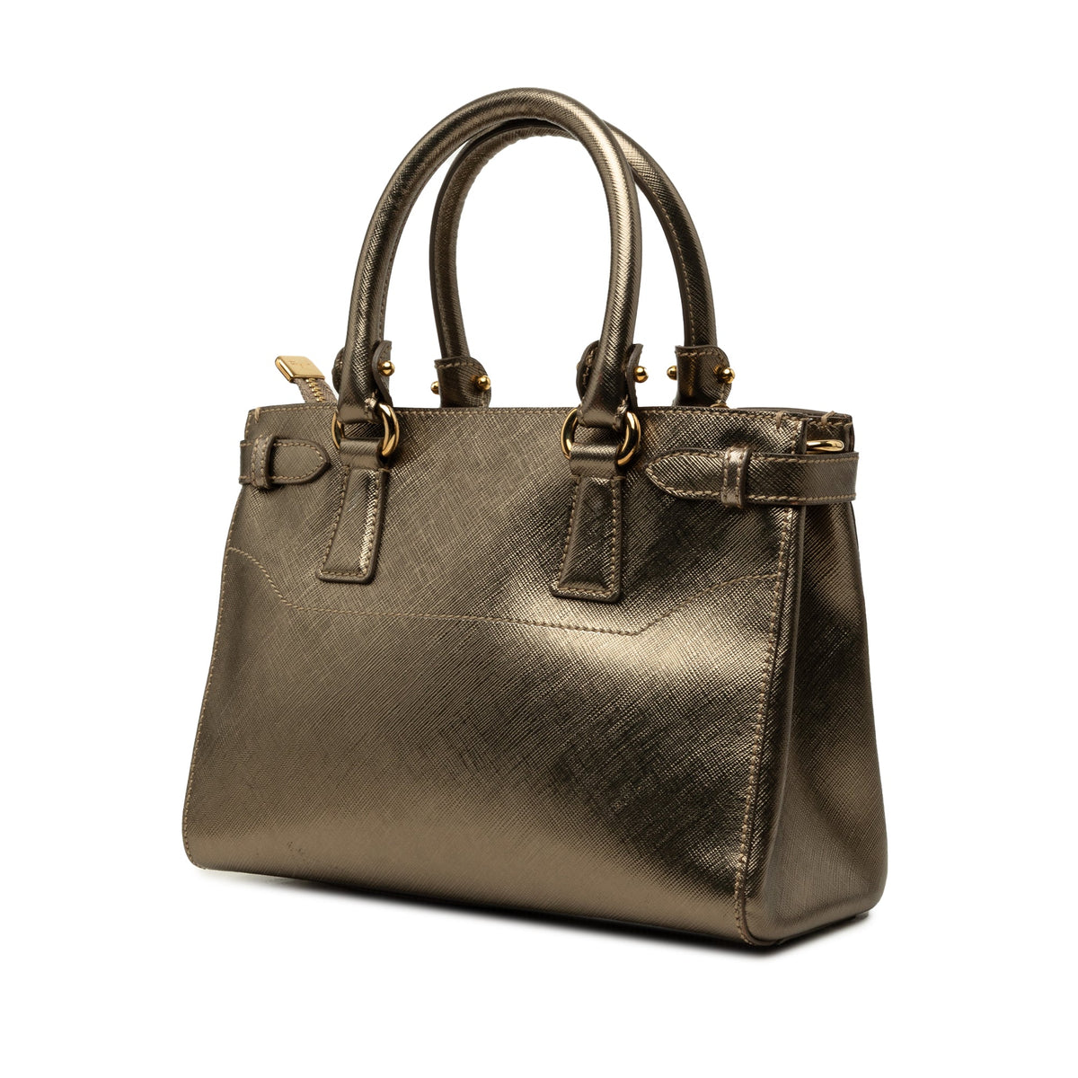 Ferragamo Metallic Leather Gancini Batik Satchel — Gold