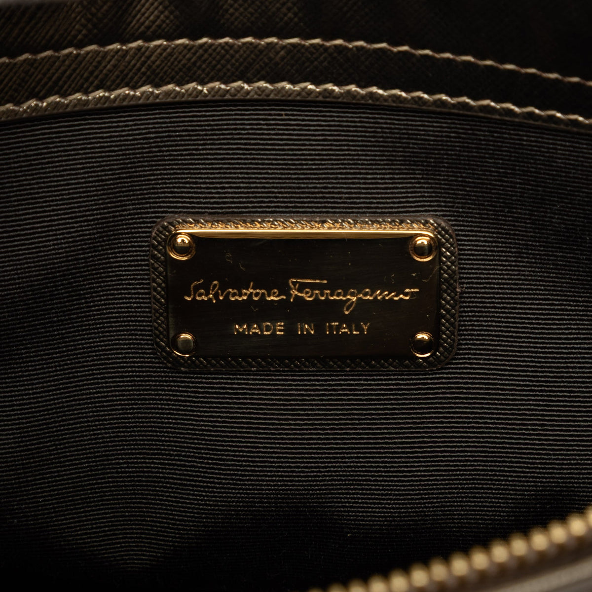 Ferragamo Metallic Leather Gancini Batik Satchel — Gold
