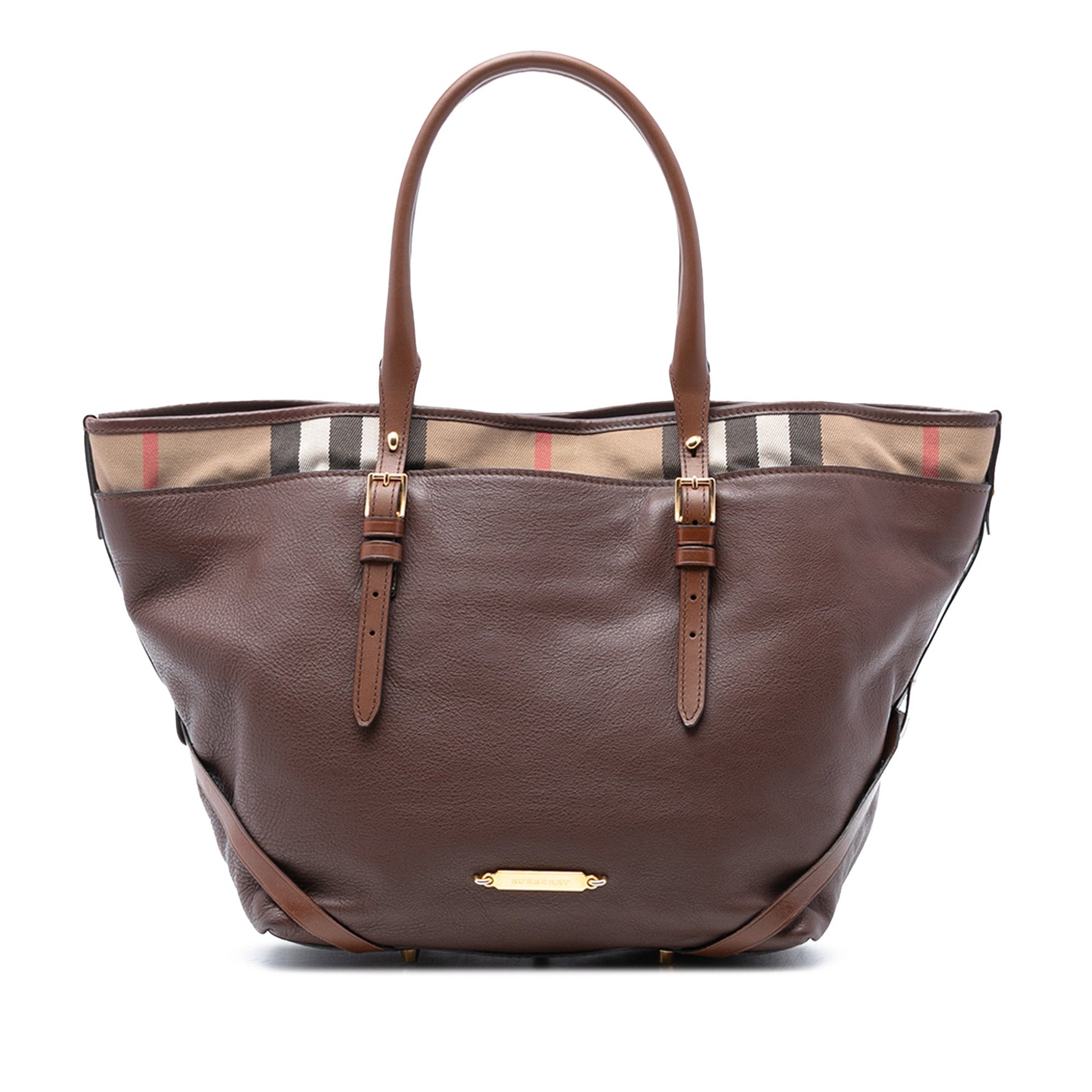 Burberry Medium House Check Trimmed Leather Salisbury Tote