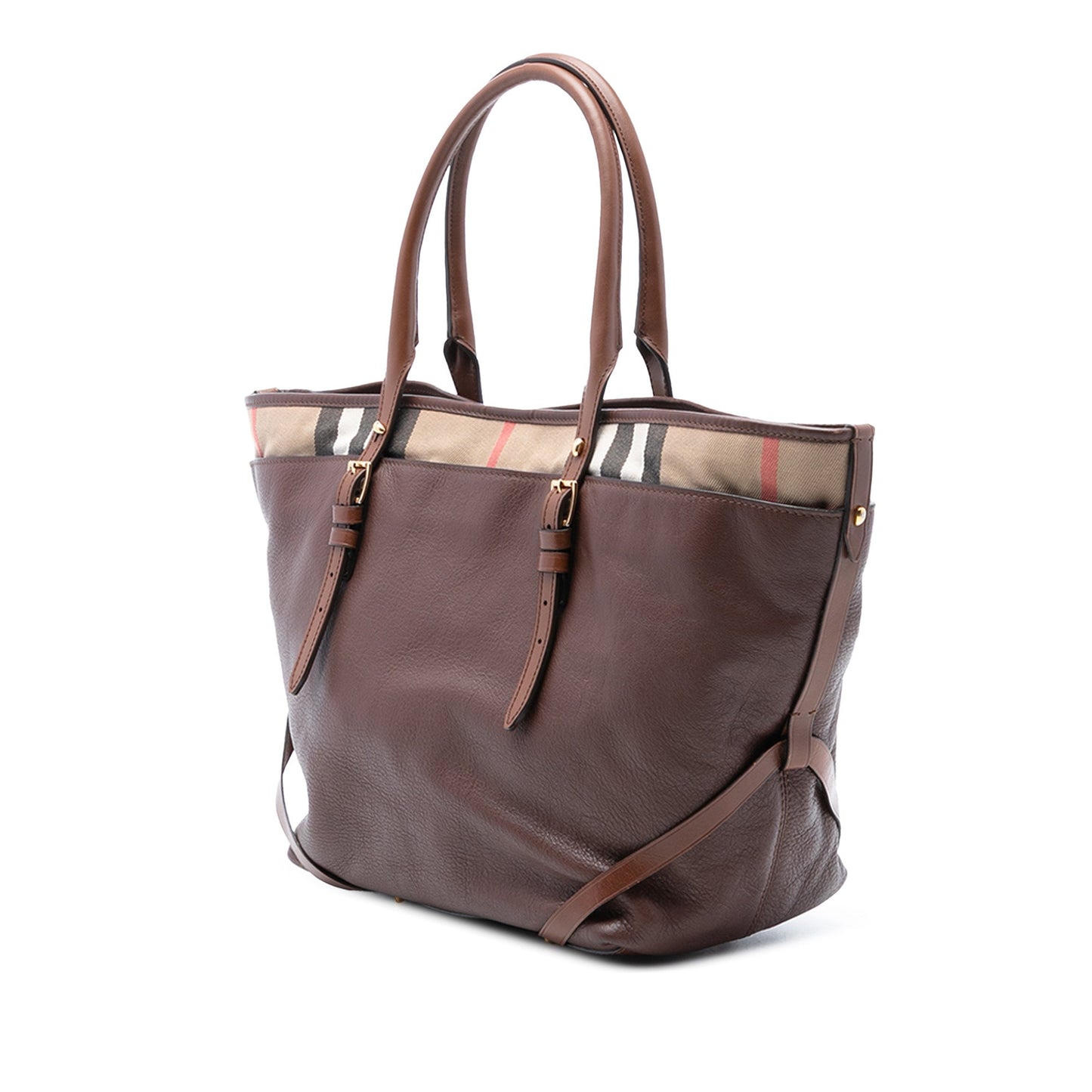 Burberry Medium House Check Trimmed Leather Salisbury Tote