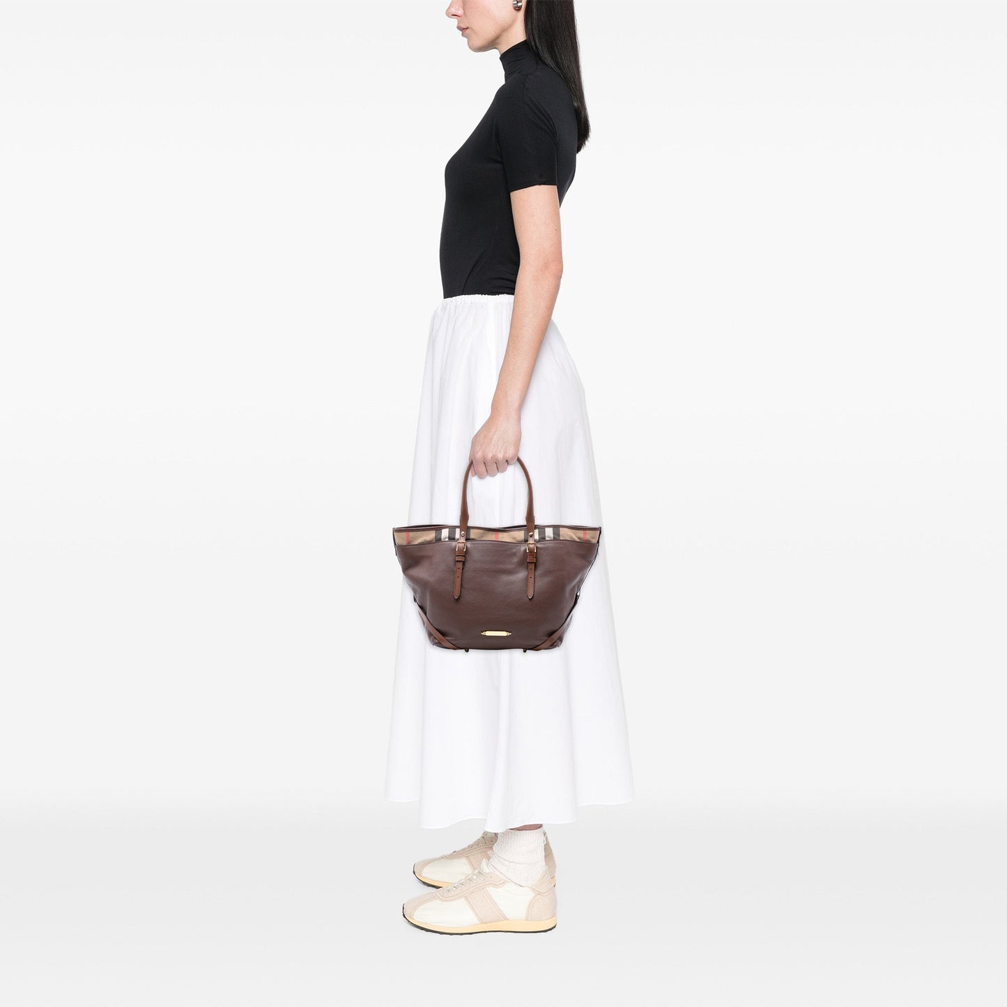 Burberry Medium House Check Trimmed Leather Salisbury Tote