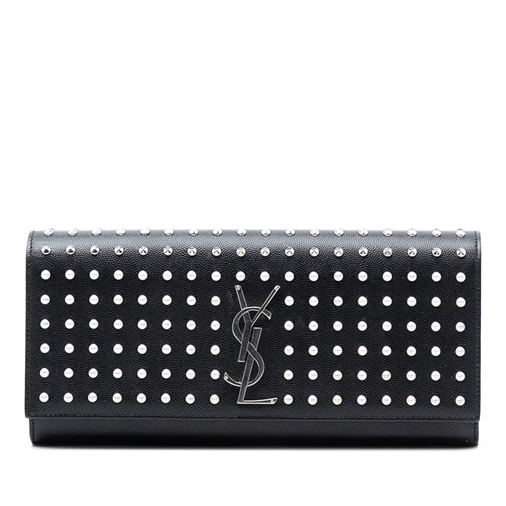 Saint Laurent Grain De Poudre Classic Monogram Studded Clutch