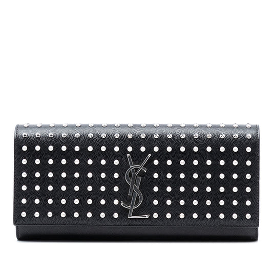 Saint Laurent Grain De Poudre Classic Monogram Studded Clutch