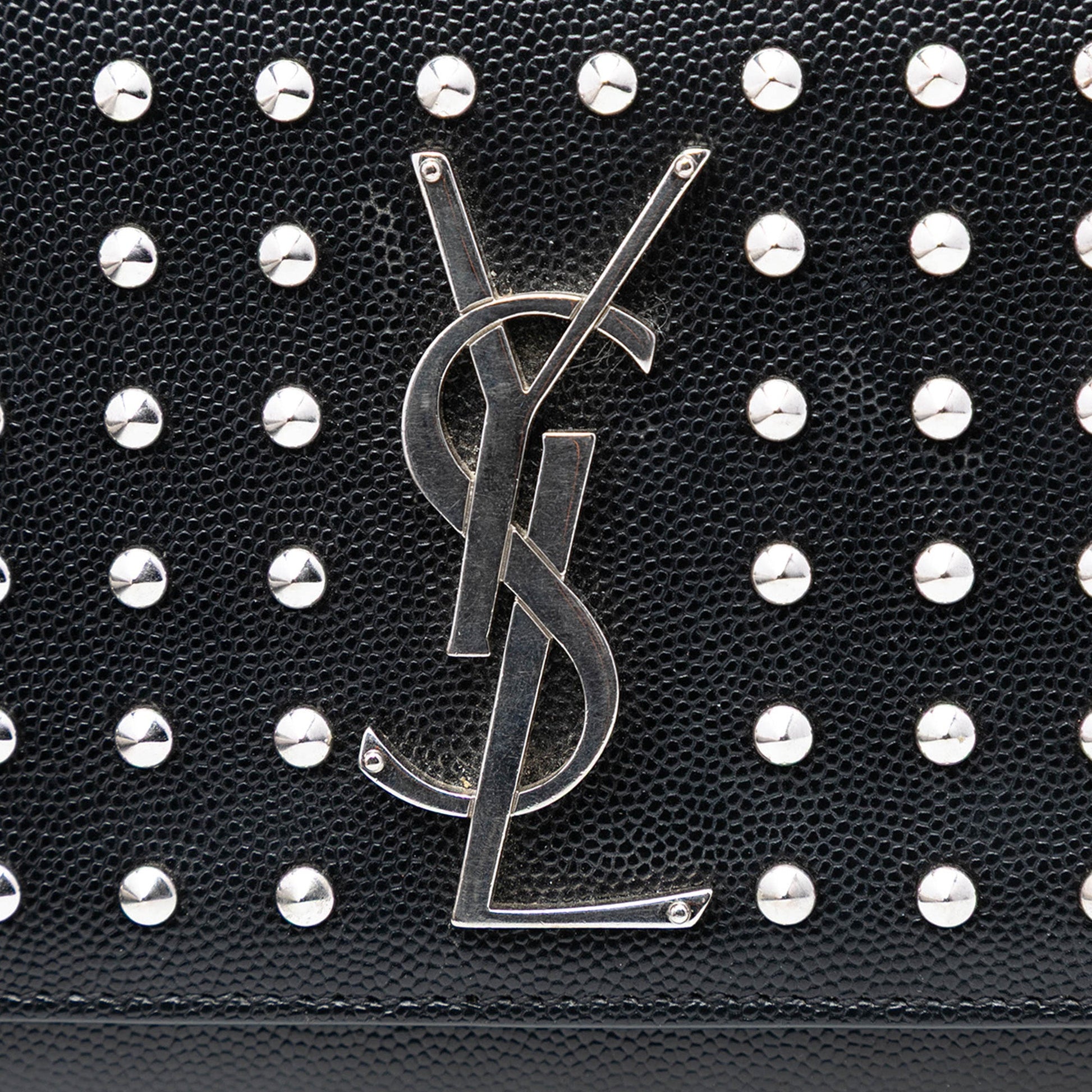 Saint Laurent Grain De Poudre Classic Monogram Studded Clutch