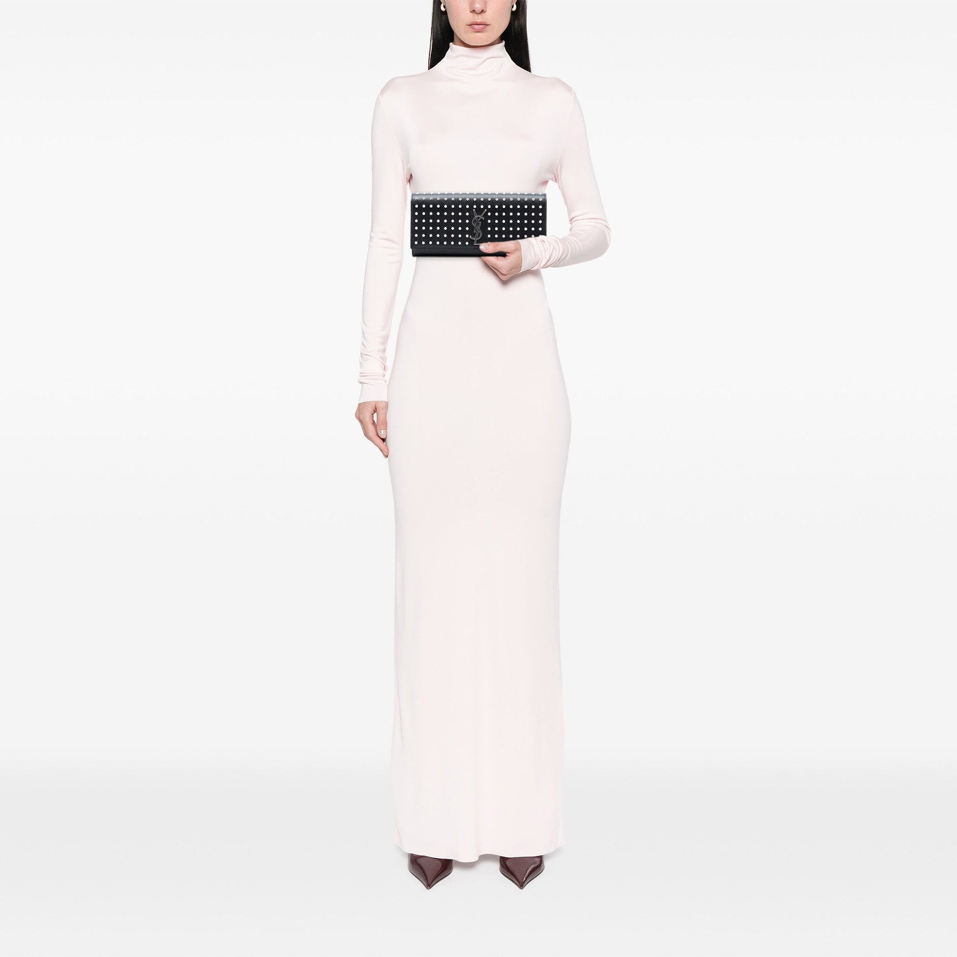 Saint Laurent Grain De Poudre Classic Monogram Studded Clutch
