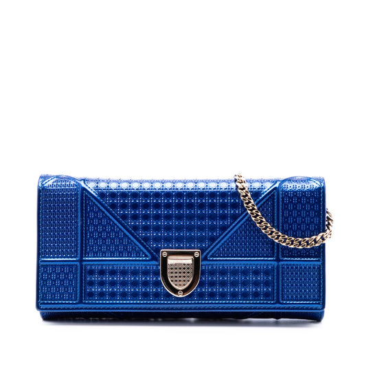 Dior Metallic Patent Microcannage Diorama Wallet on Chain