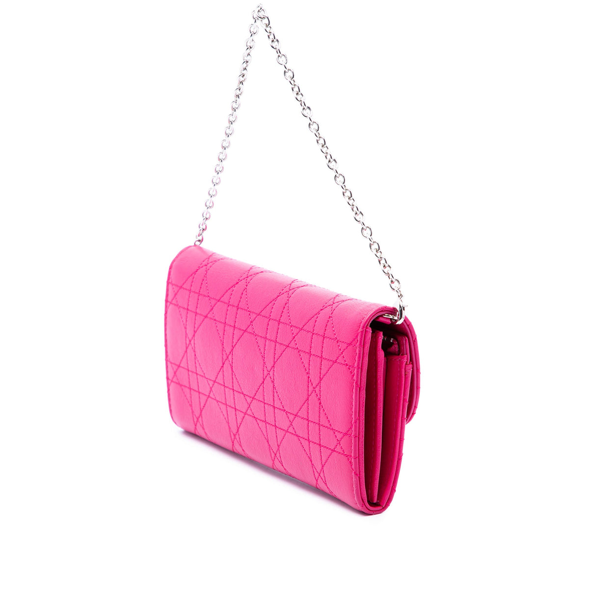 Dior Calfskin Cannage Diorling Wallet on Chain — Pink