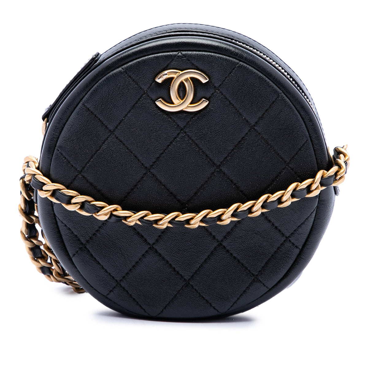 Chanel CC Quilted Glazed Lambskin Round Crossbody — Black