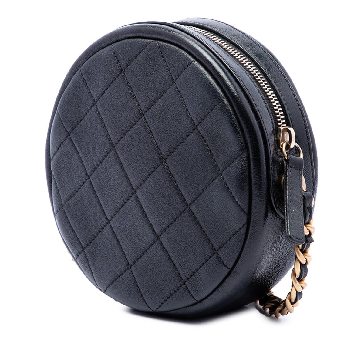Chanel CC Quilted Glazed Lambskin Round Crossbody — Black