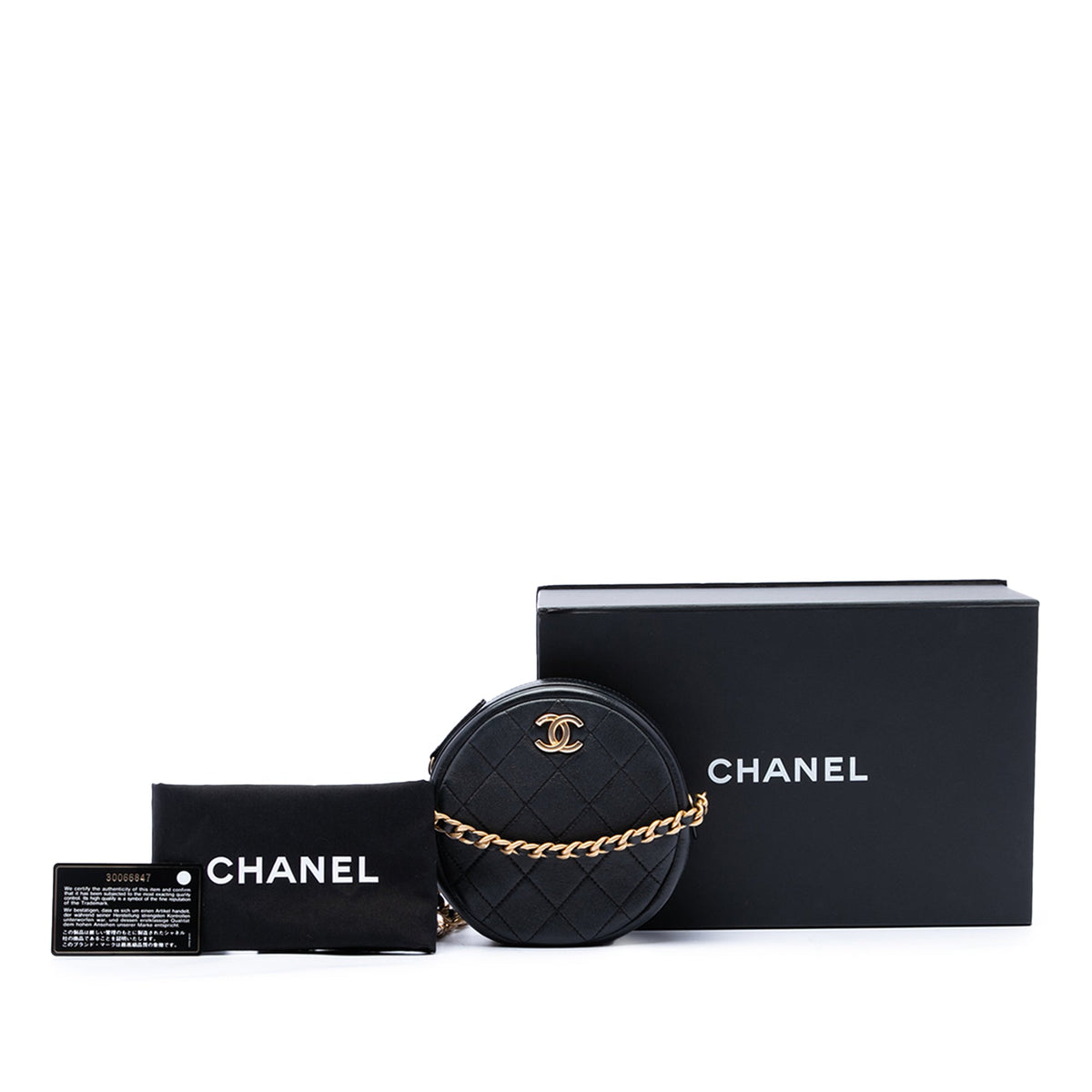Chanel CC Quilted Glazed Lambskin Round Crossbody — Black