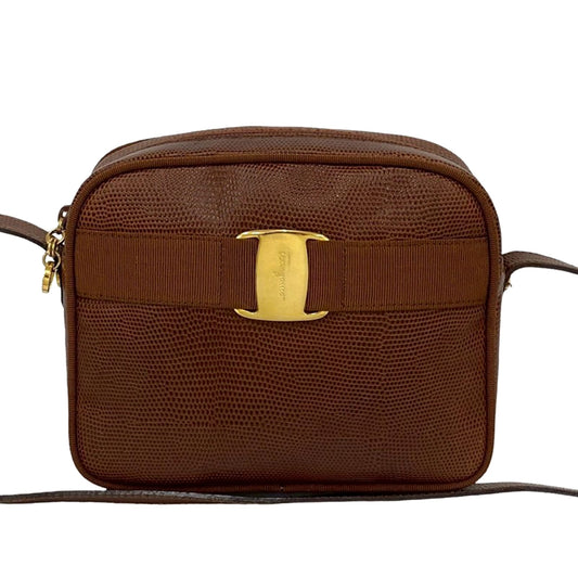 Ferragamo Lizard Embossed Leather Vara Crossbody