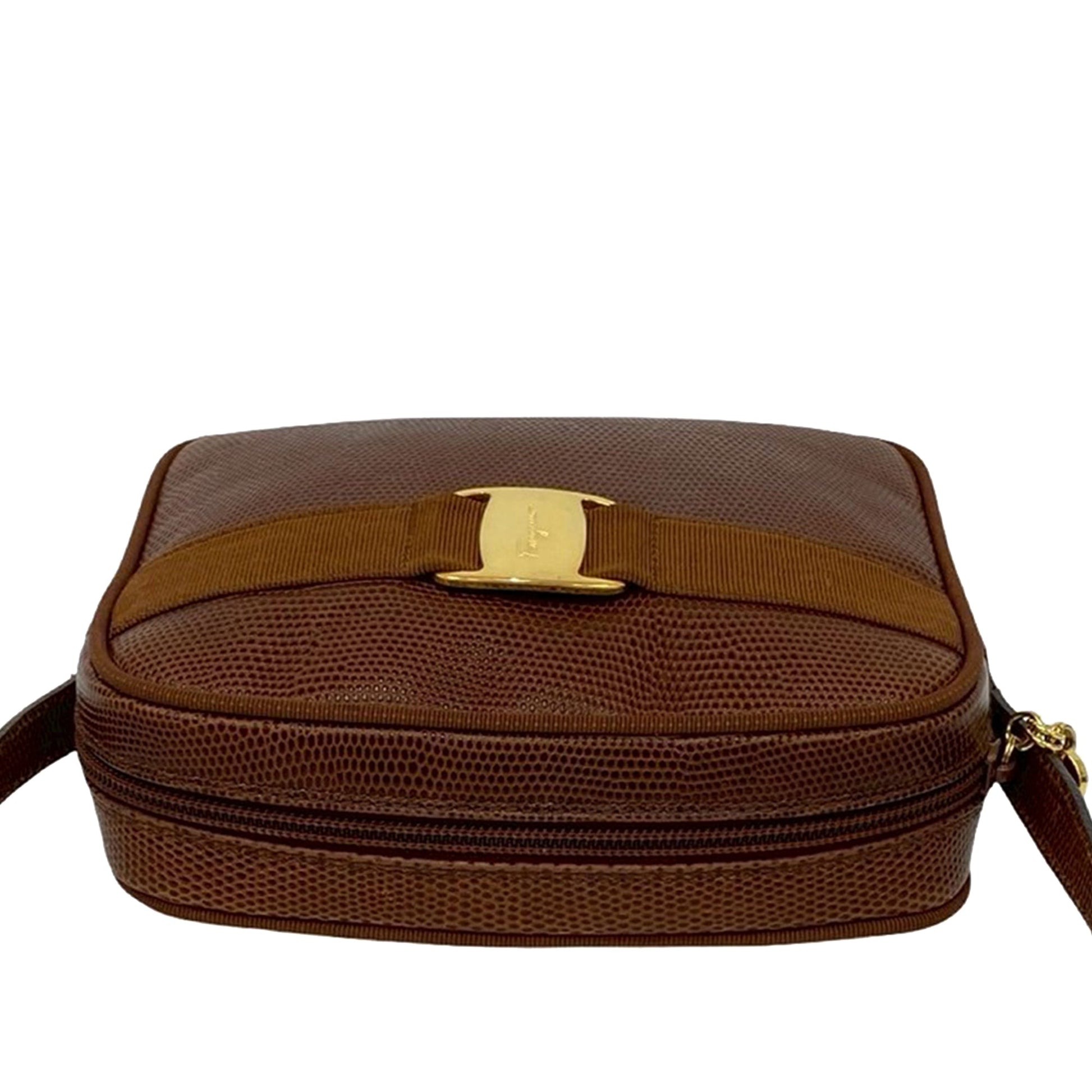 Ferragamo Lizard Embossed Leather Vara Crossbody