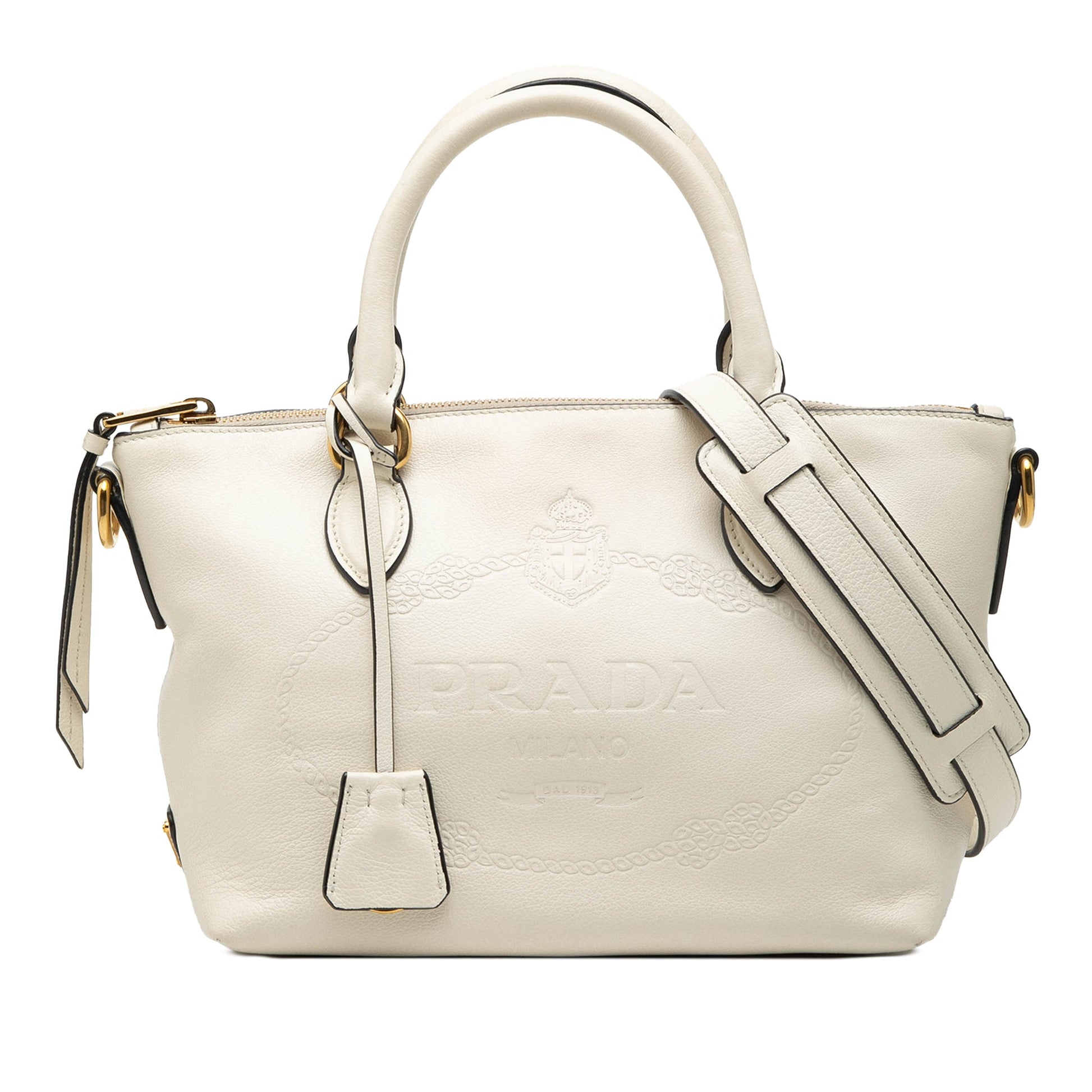 Prada Small Embossed Glace Calf Logo Convertible Satchel