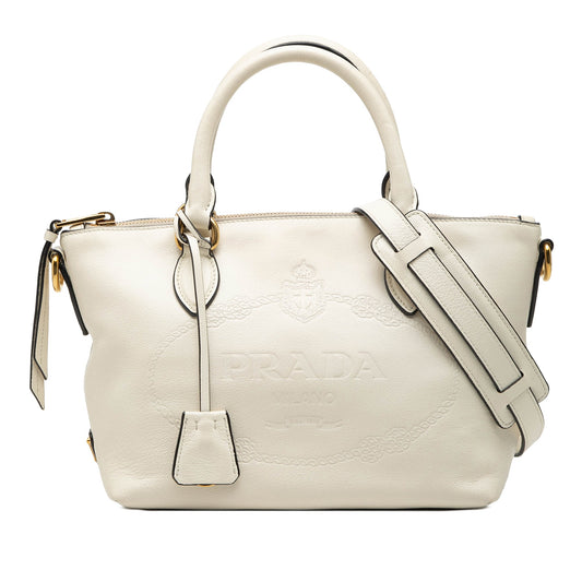 Prada Small Embossed Glace Calf Logo Convertible Satchel