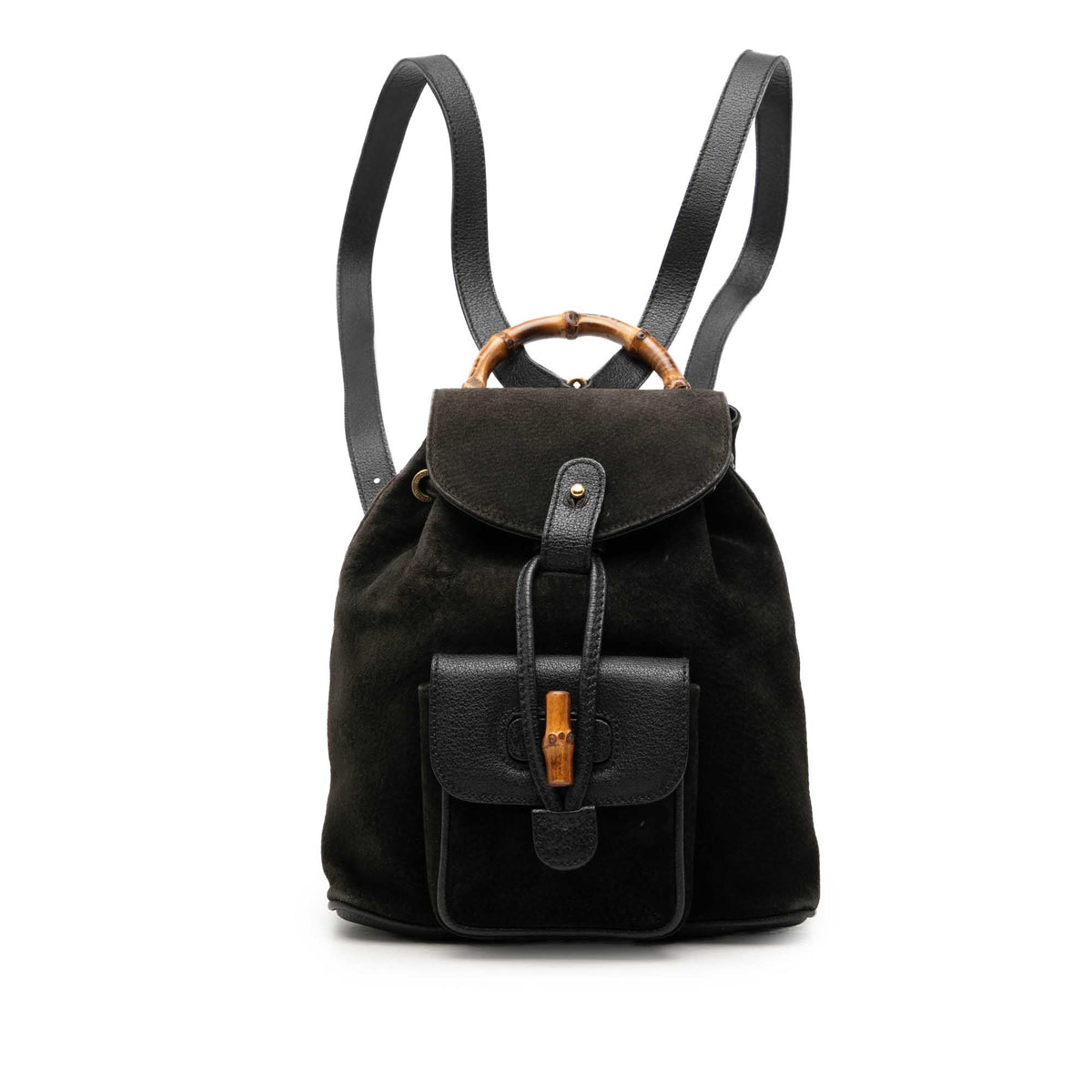 Gucci Suede Bamboo Drawstring Backpack