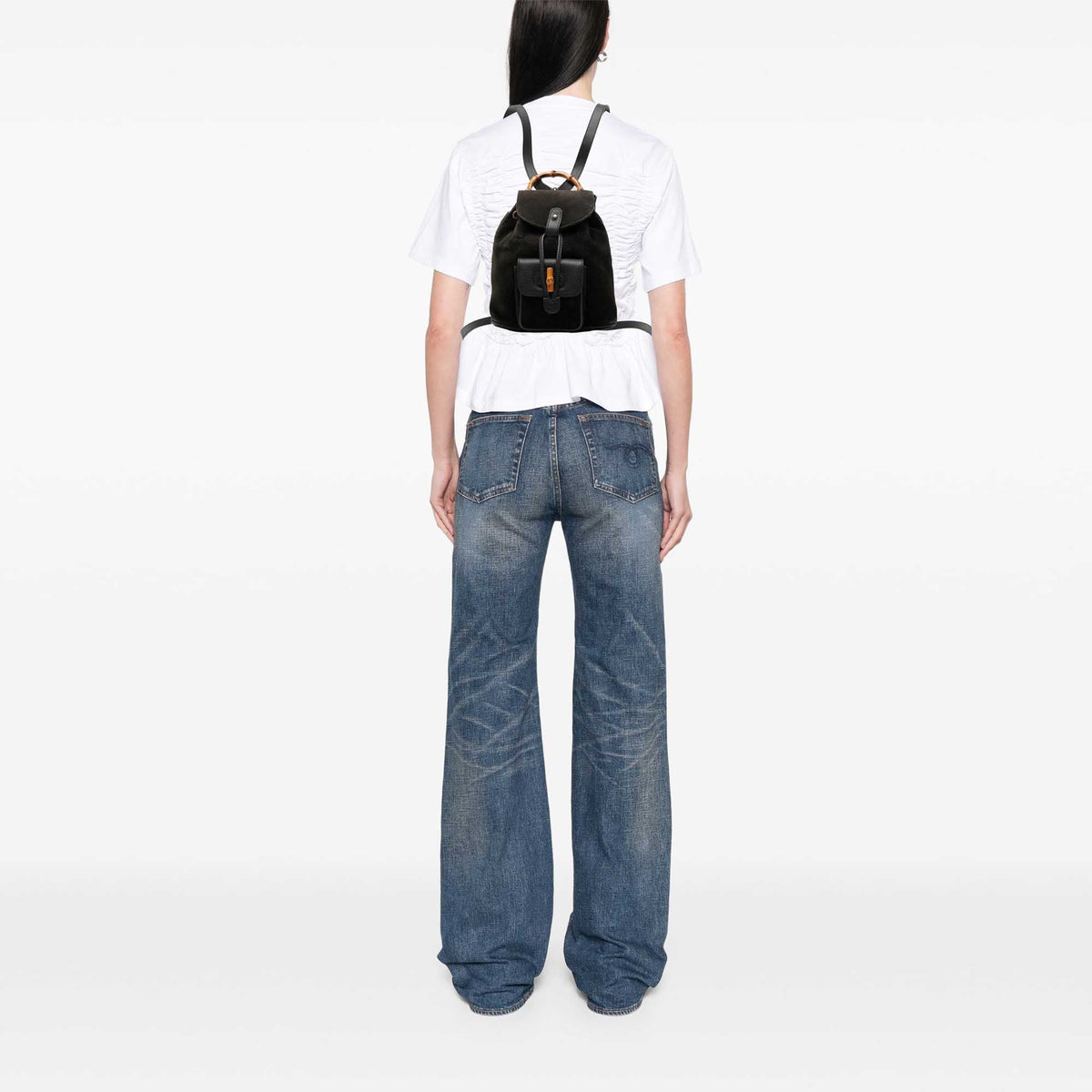 Gucci Suede Bamboo Drawstring Backpack