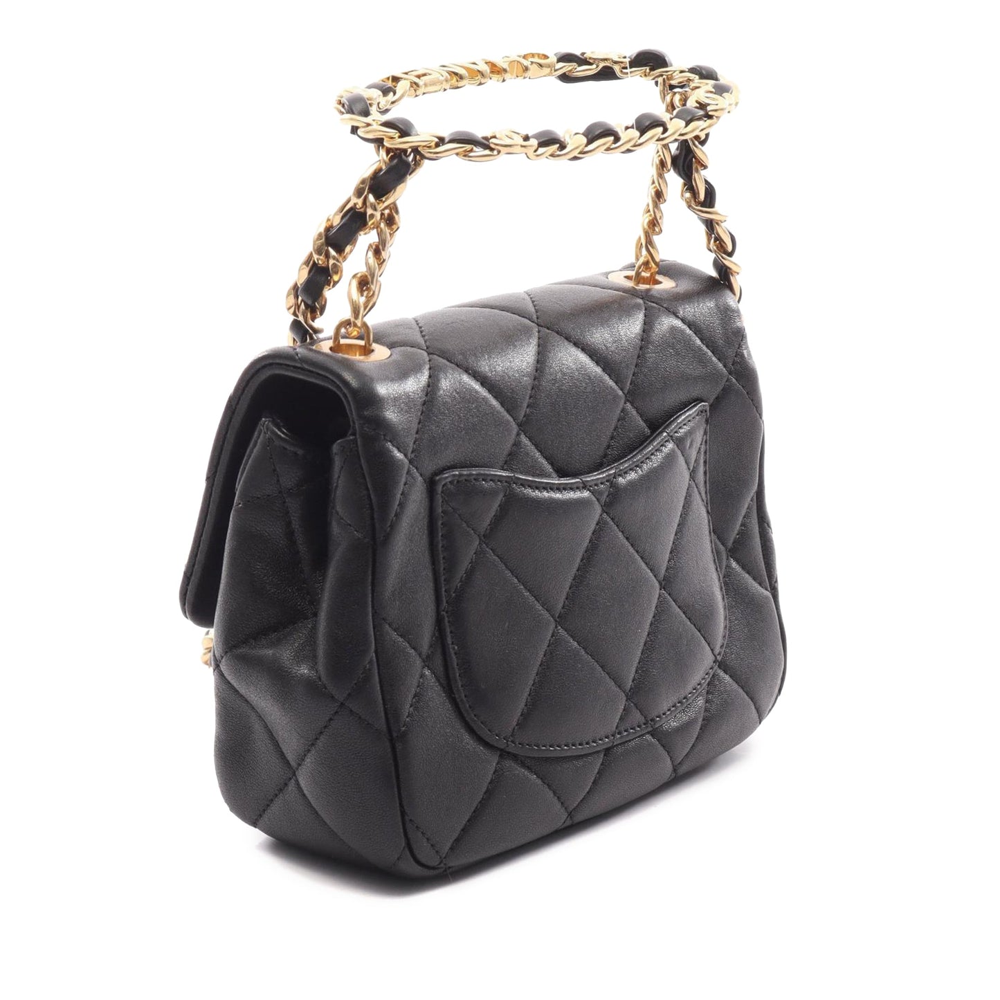 Chanel Mini Quilted Lambskin Oval Logo Chain Top Handle Flap