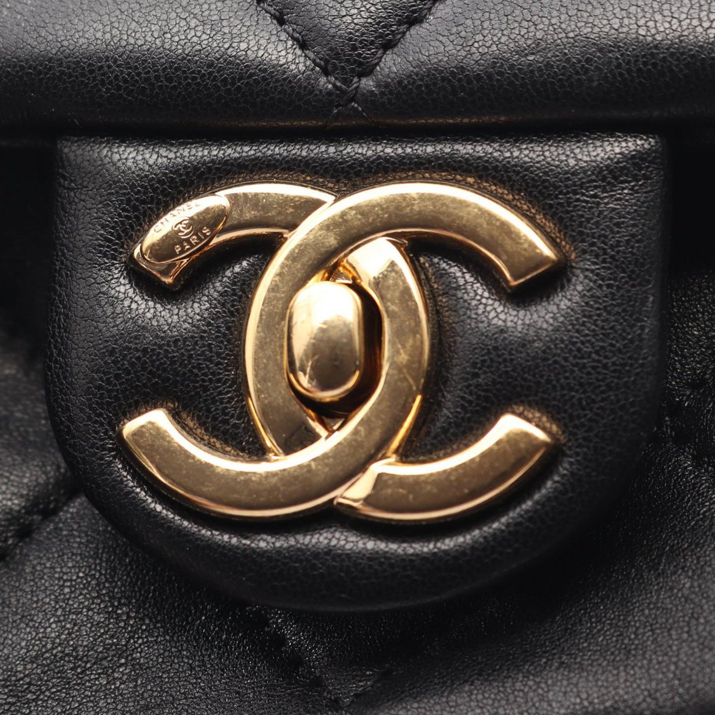 Chanel Mini Quilted Lambskin Oval Logo Chain Top Handle Flap