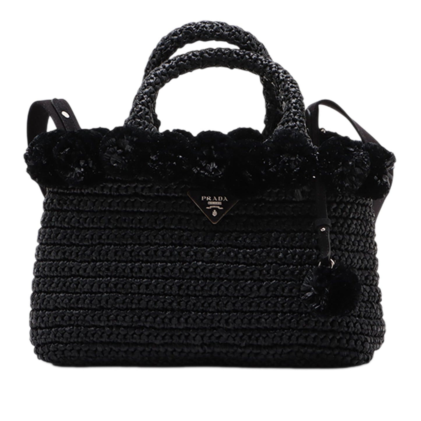 Prada Small Raffia Pompom Satchel