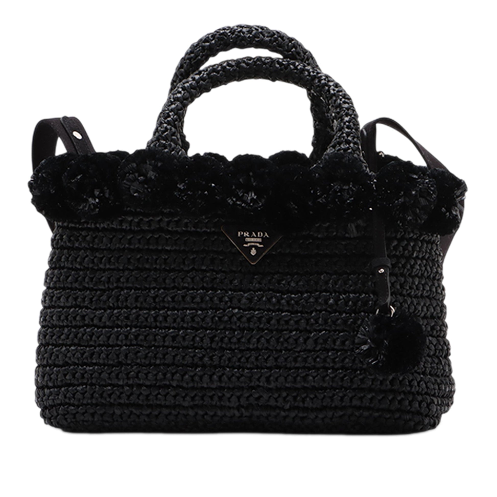 Prada Small Raffia Pompom Satchel