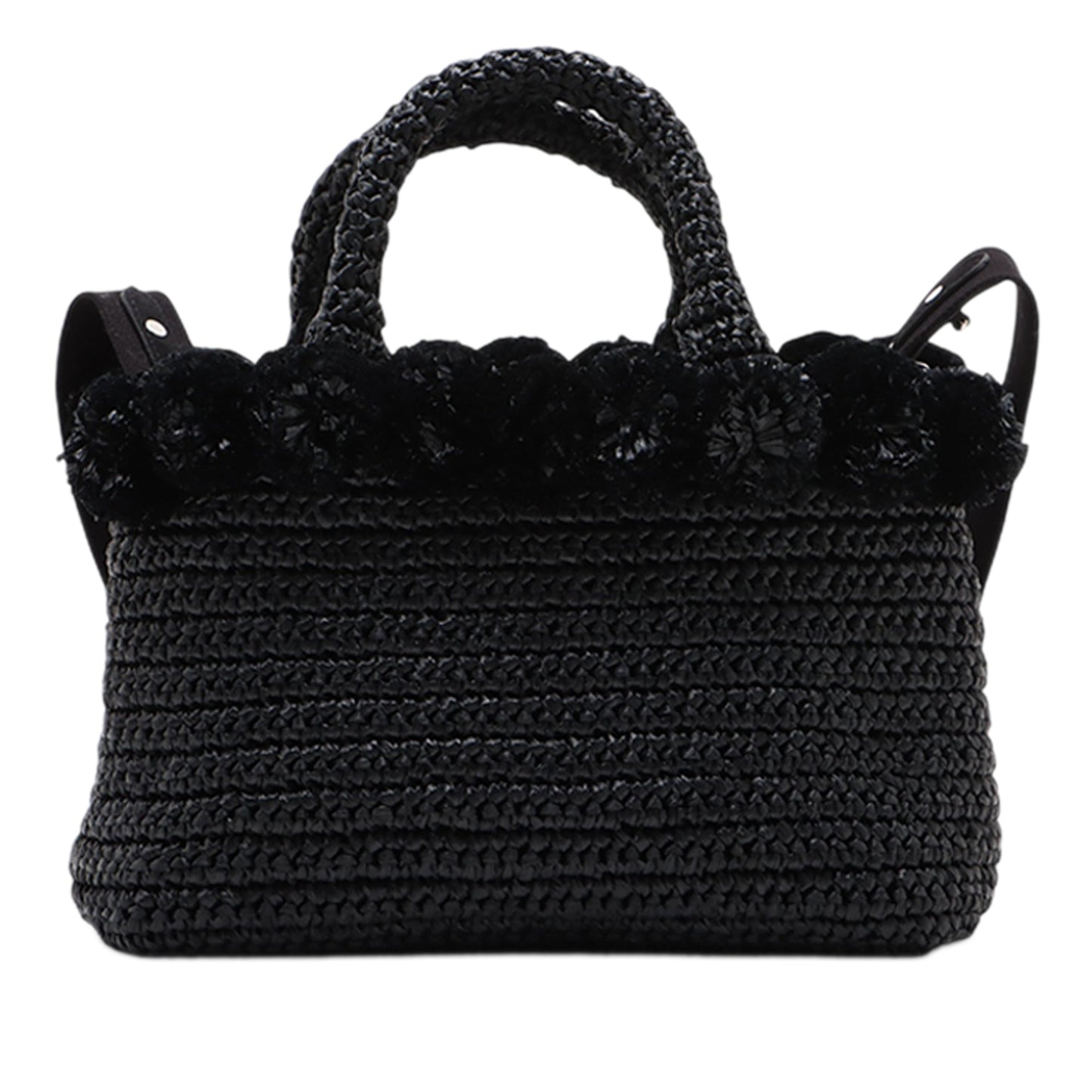 Prada Small Raffia Pompom Satchel