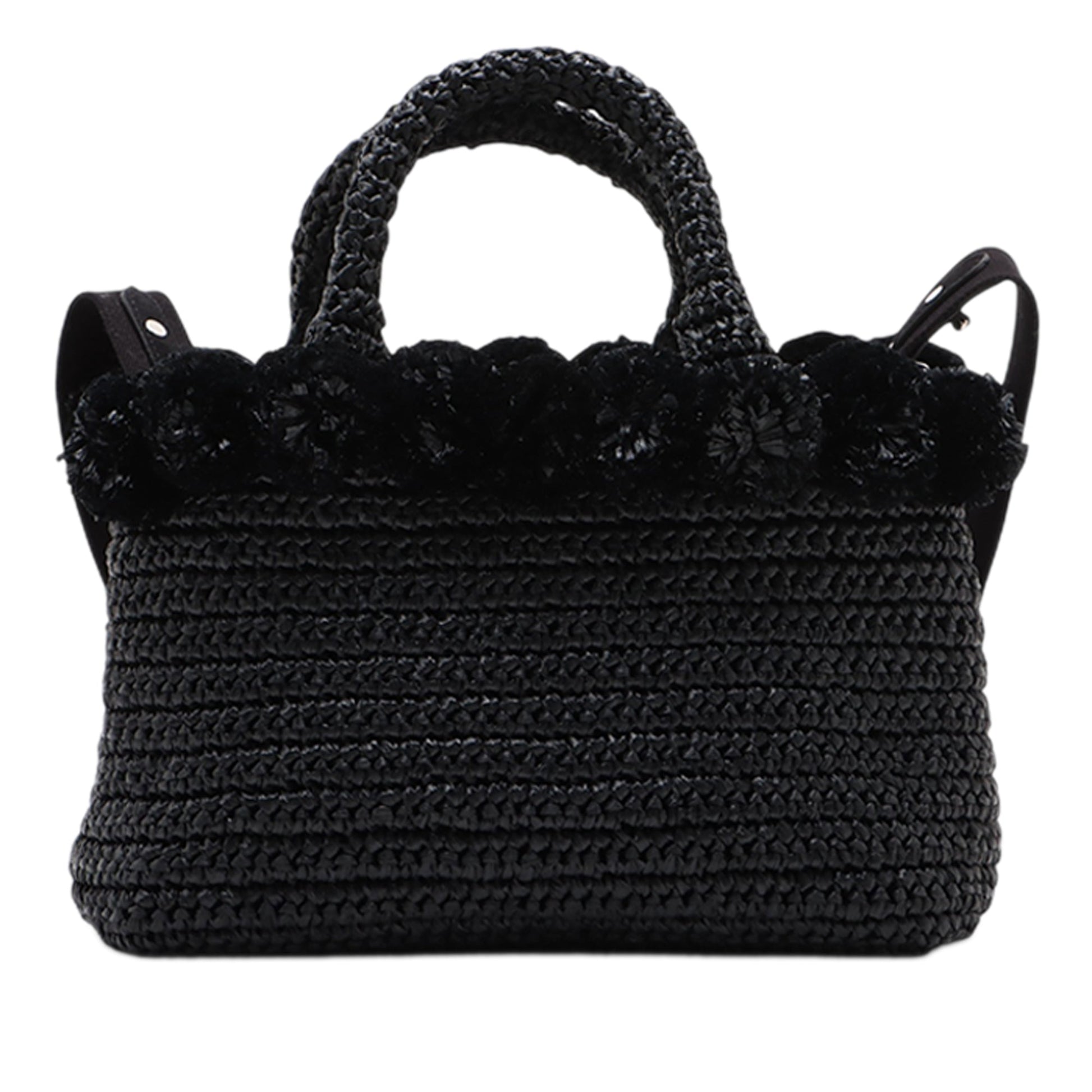 Prada Small Raffia Pompom Satchel