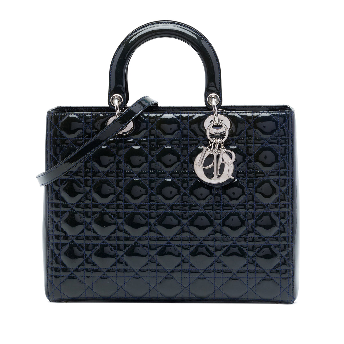 Dior Large Patent Cannage Lady Dior — Blue