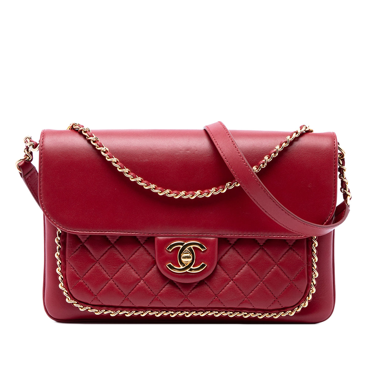 Chanel Quilted Lambskin CC Unchained Flap — Red